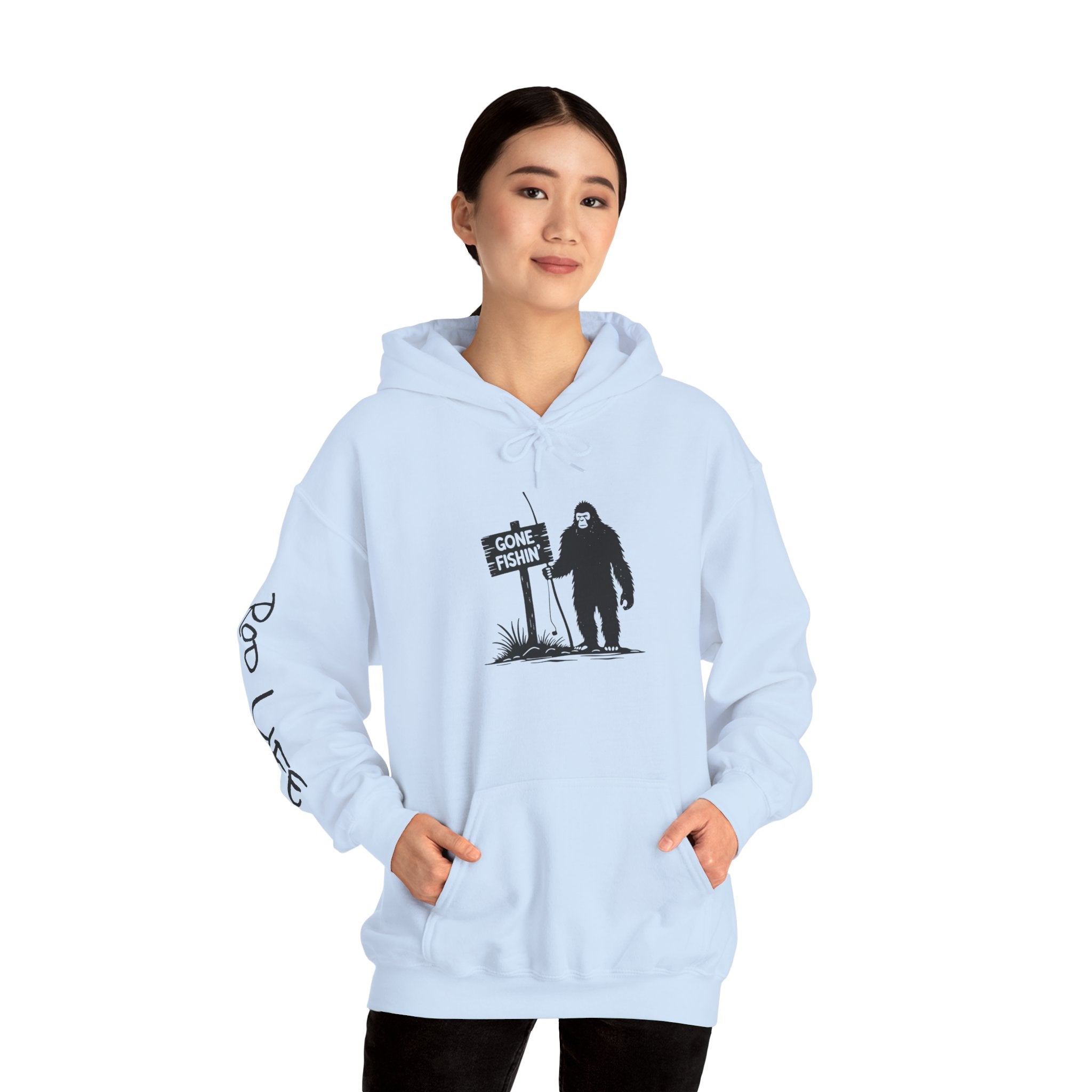 Gone Fishin' Bigfoot Hoodie - Unisex Heavy Blend™ Sweatshirt for Nature Lovers
