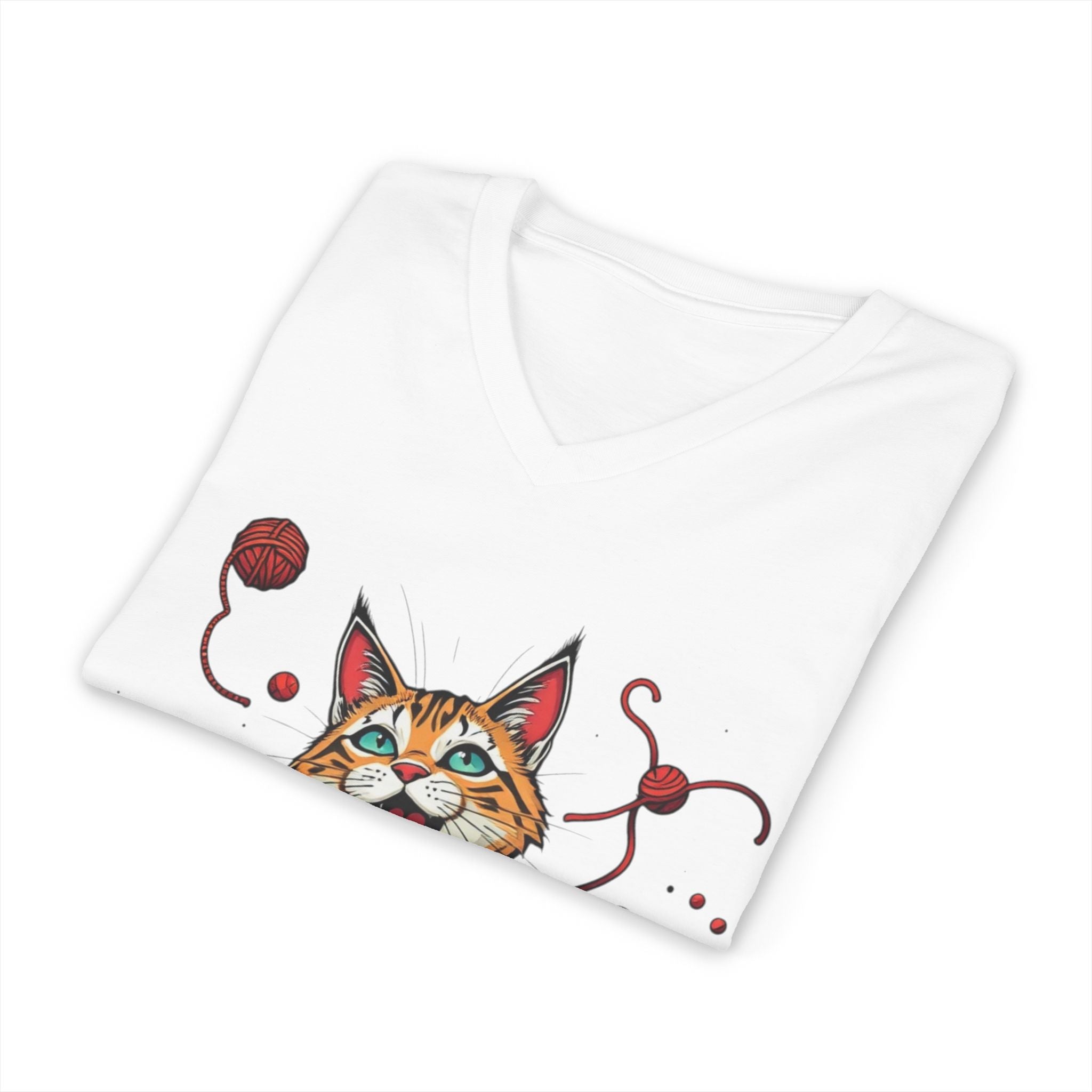 Cat Lover's V-Neck Tee with Playful Design