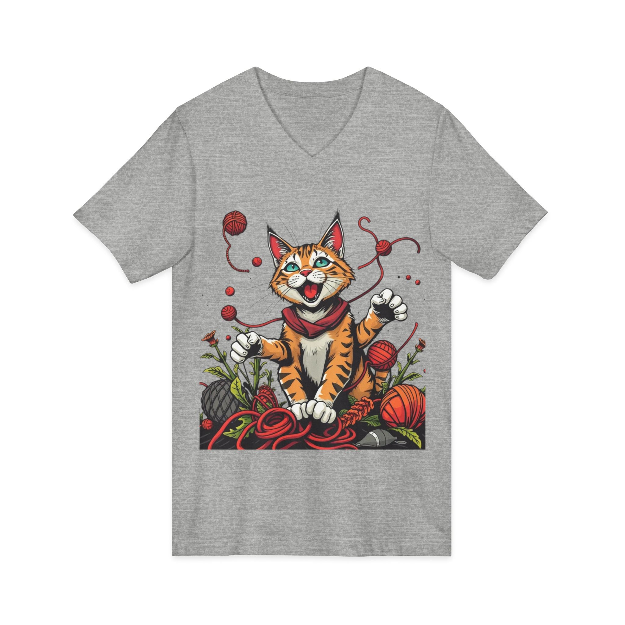 Cat Lover's V-Neck Tee with Playful Design