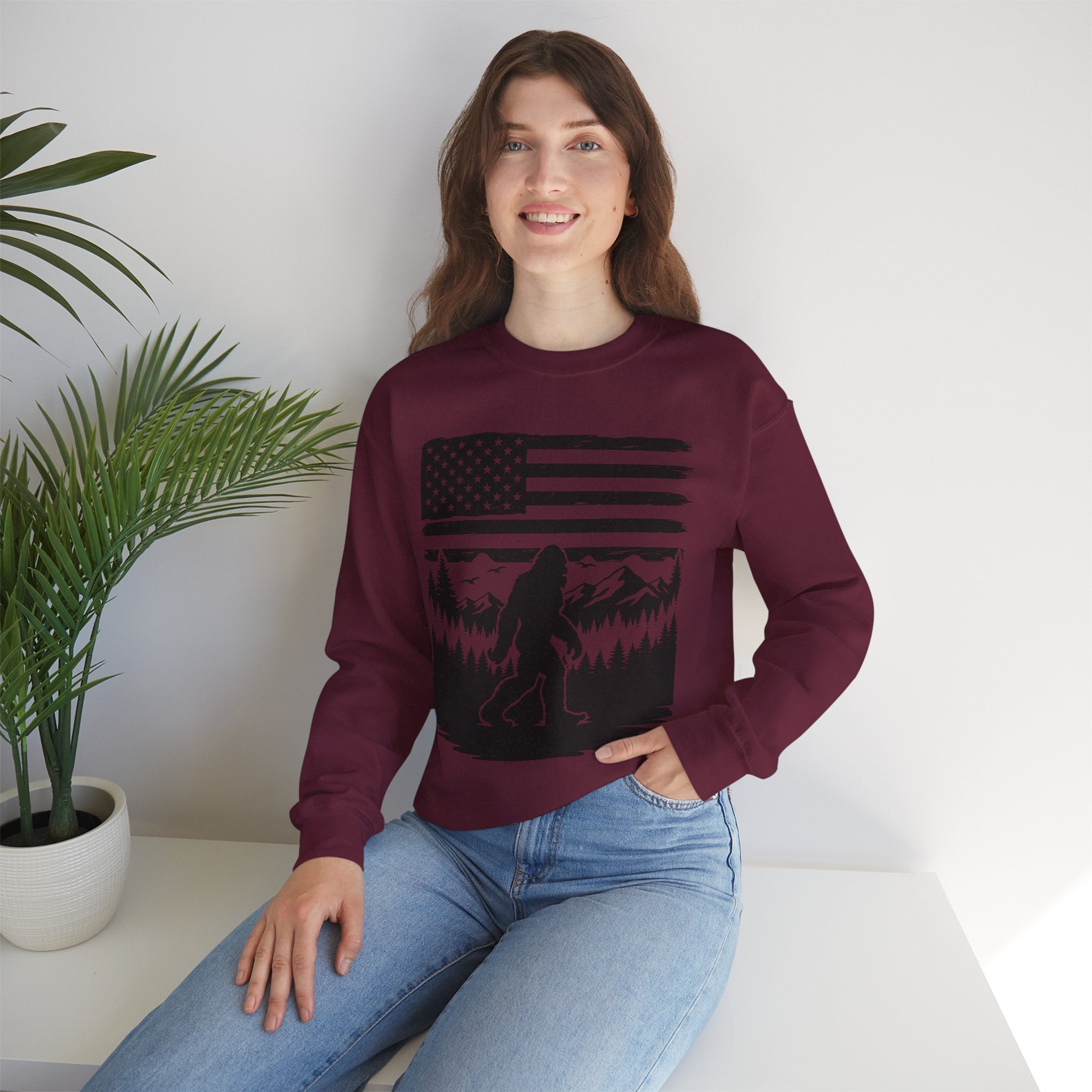 Bigfoot American Flag Crewneck Sweatshirt
