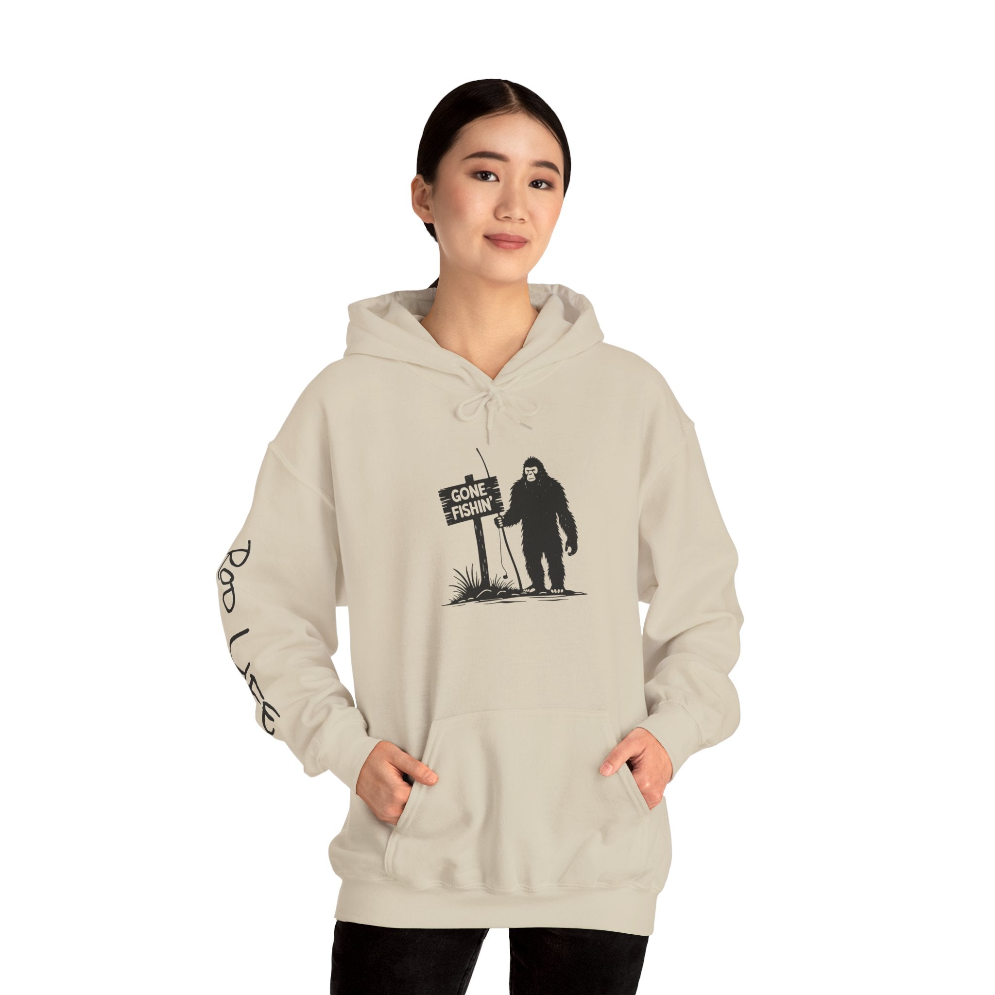 Gone Fishin' Bigfoot Hoodie - Unisex Heavy Blend™ Sweatshirt for Nature Lovers