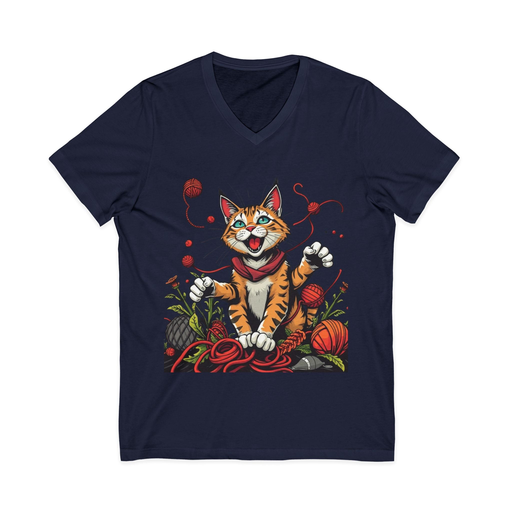 Cat Lover's V-Neck Tee with Playful Design