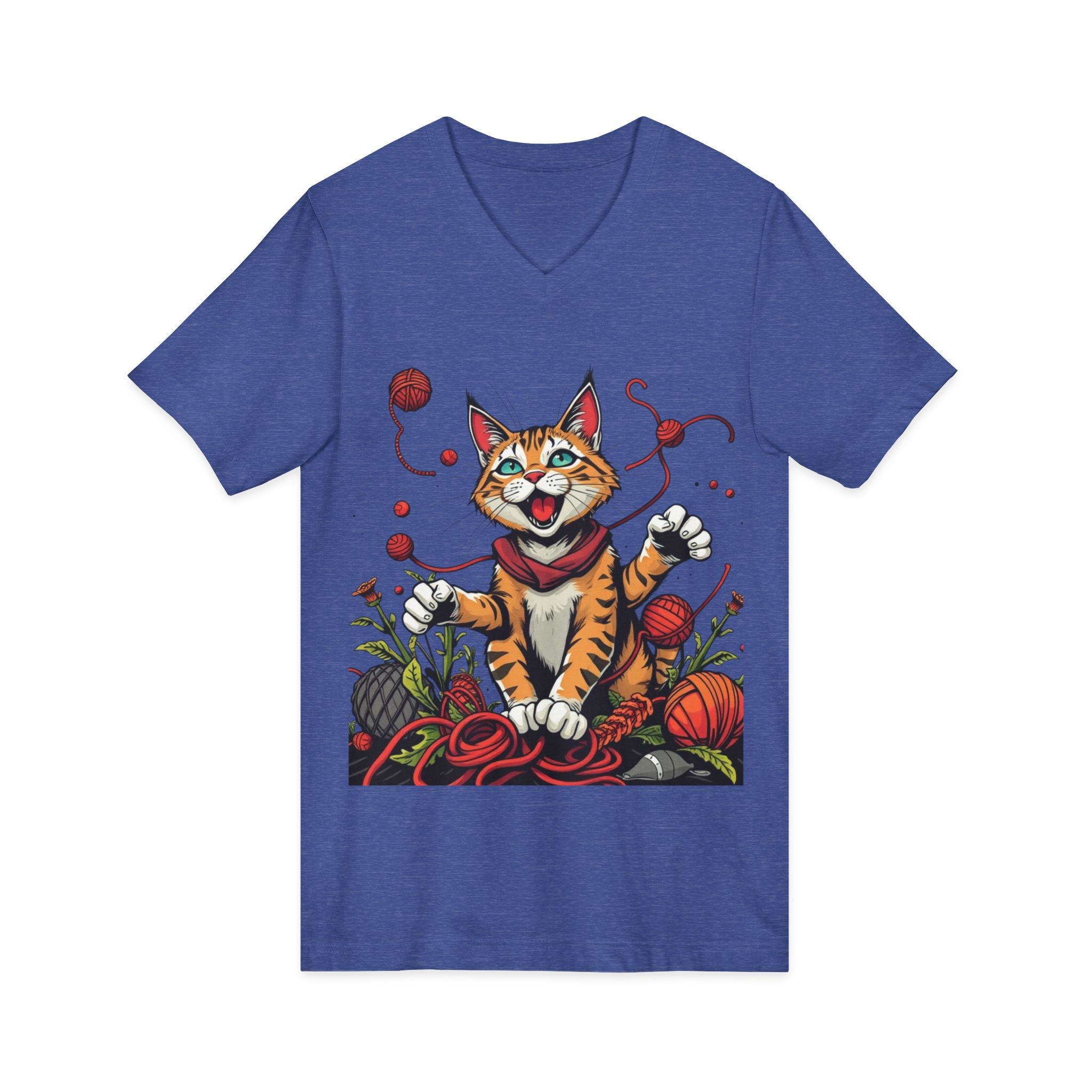 Cat Lover's V-Neck Tee with Playful Design