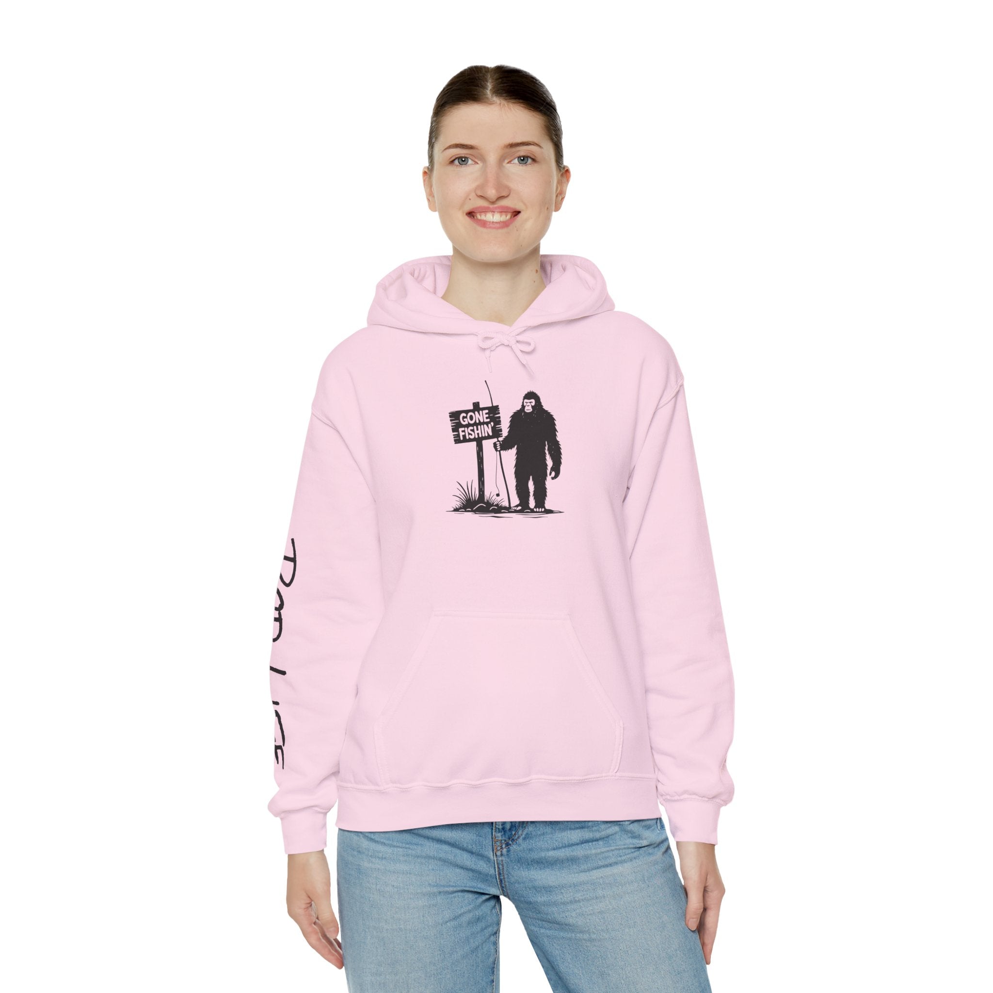 Gone Fishin' Bigfoot Hoodie - Unisex Heavy Blend™ Sweatshirt for Nature Lovers