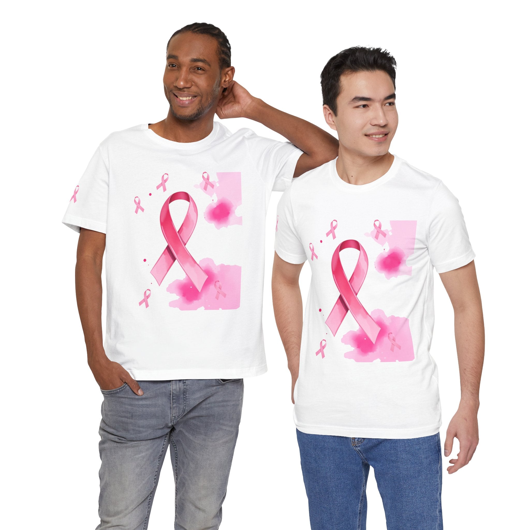 Breast Cancer Awareness Tee - Unisex Jersey Short Sleeve Shirt with Pink Ribbon Design