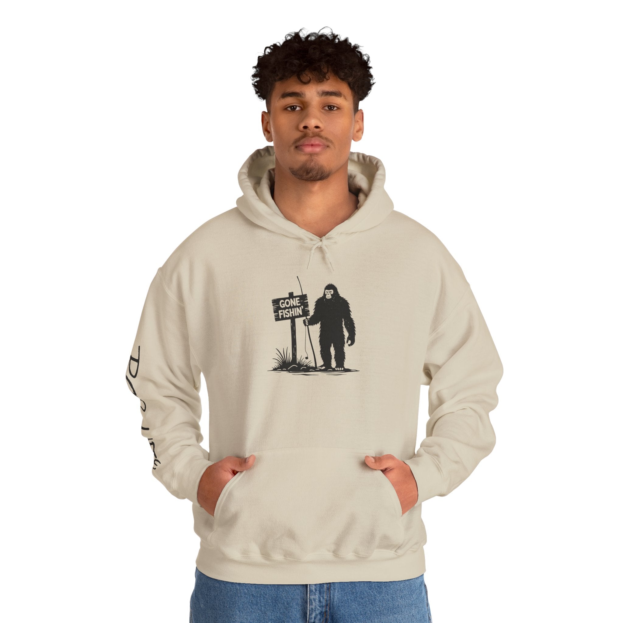 Gone Fishin' Bigfoot Hoodie - Unisex Heavy Blend™ Sweatshirt for Nature Lovers
