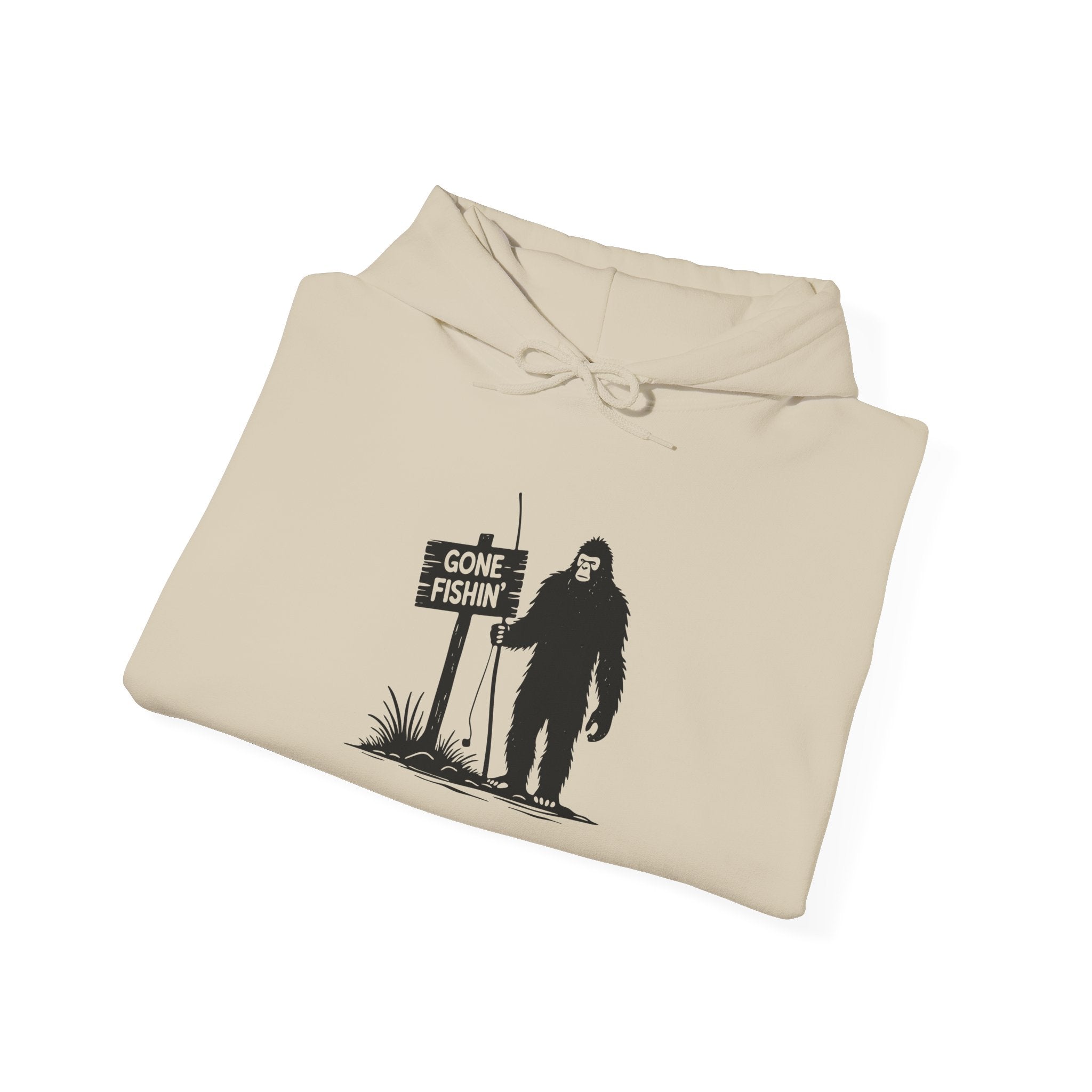 Gone Fishin' Bigfoot Hoodie - Unisex Heavy Blend™ Sweatshirt for Nature Lovers