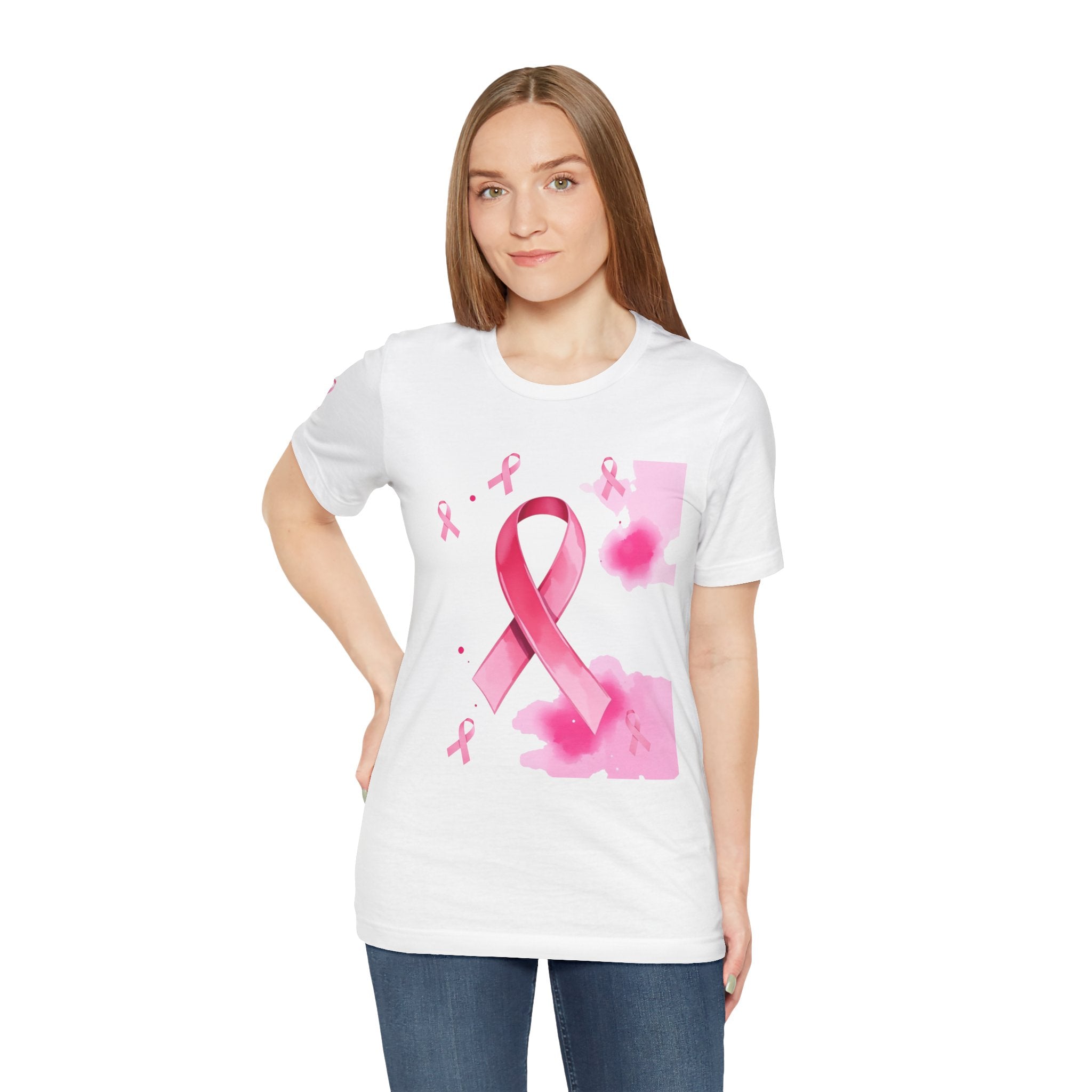 Breast Cancer Awareness Tee - Unisex Jersey Short Sleeve Shirt with Pink Ribbon Design