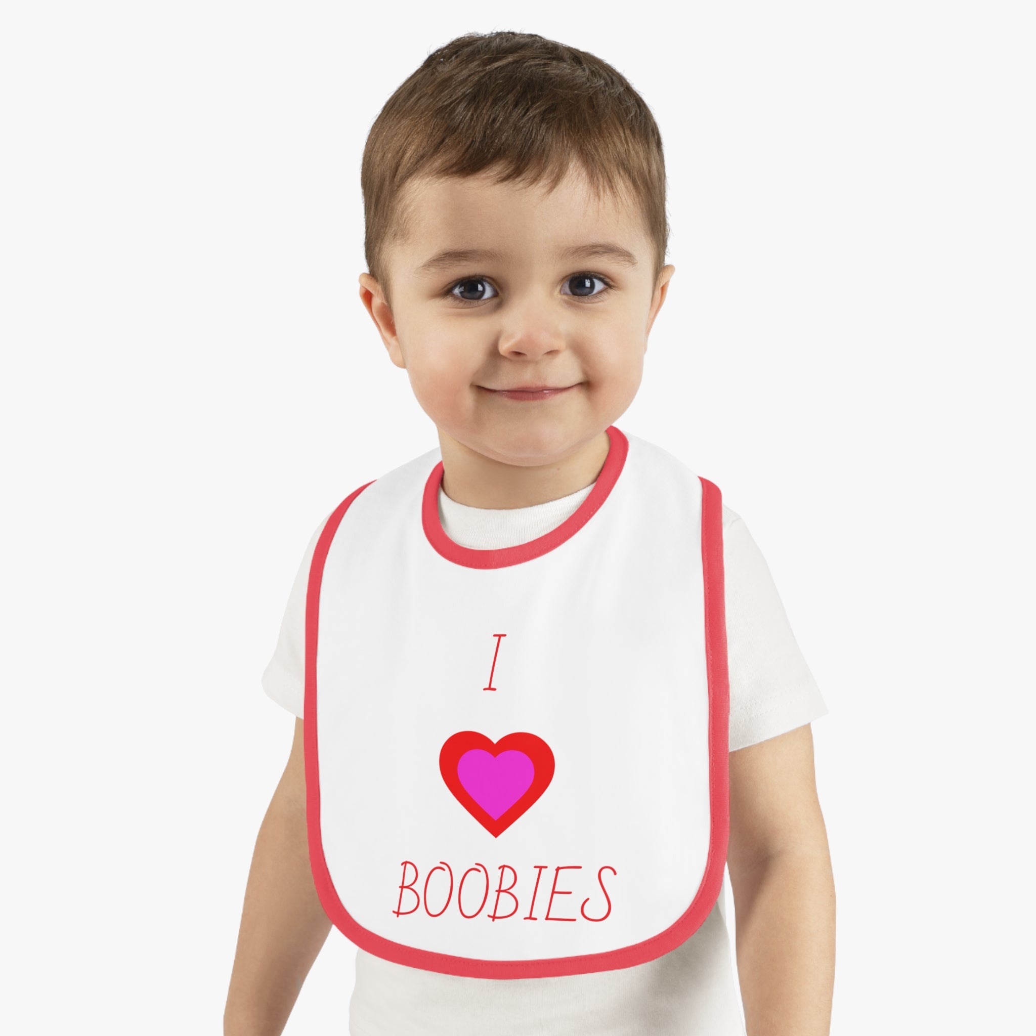 Cute Baby Bib - "I  Boobies" Contrast Trim Jersey Bib for Infants