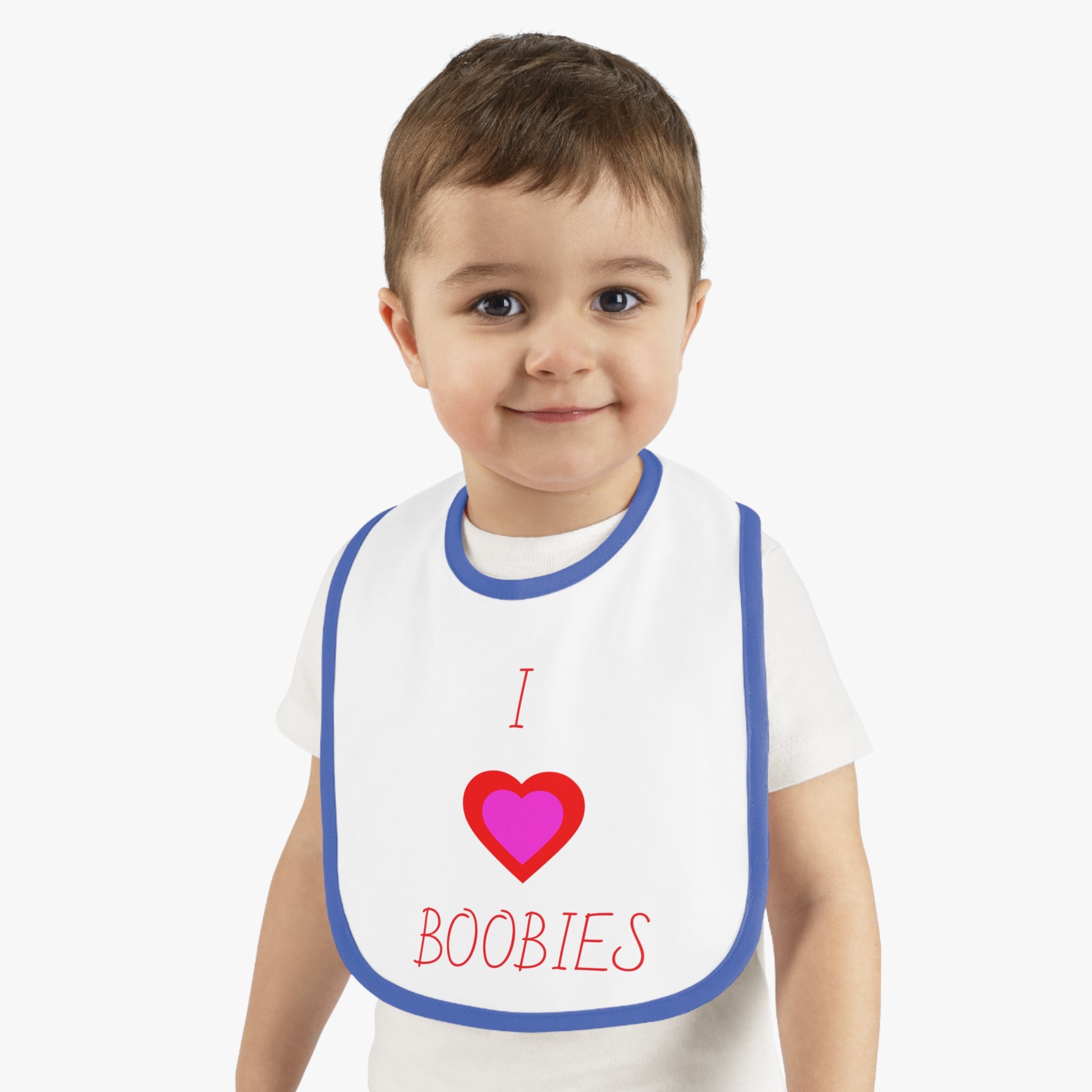 Cute Baby Bib - "I  Boobies" Contrast Trim Jersey Bib for Infants