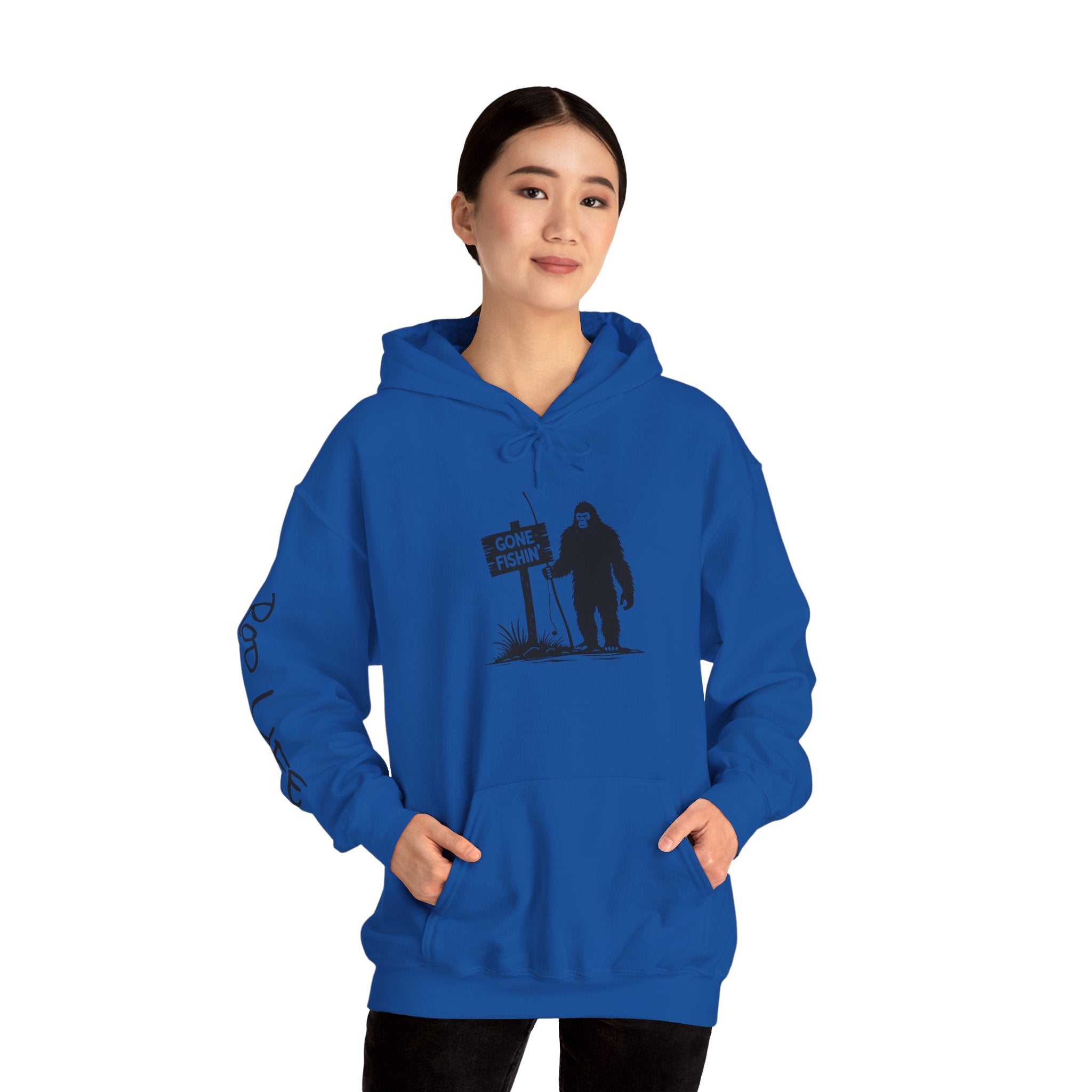 Gone Fishin' Bigfoot Hoodie - Unisex Heavy Blend™ Sweatshirt for Nature Lovers