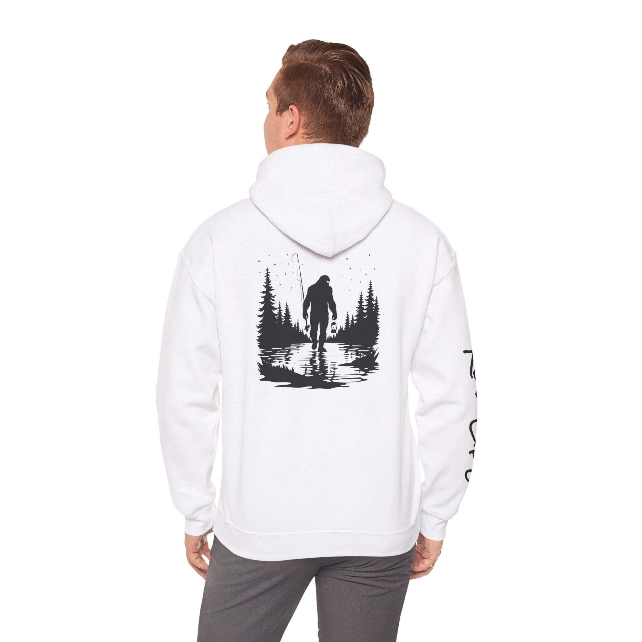 Gone Fishin' Bigfoot Hoodie - Unisex Heavy Blend™ Sweatshirt for Nature Lovers