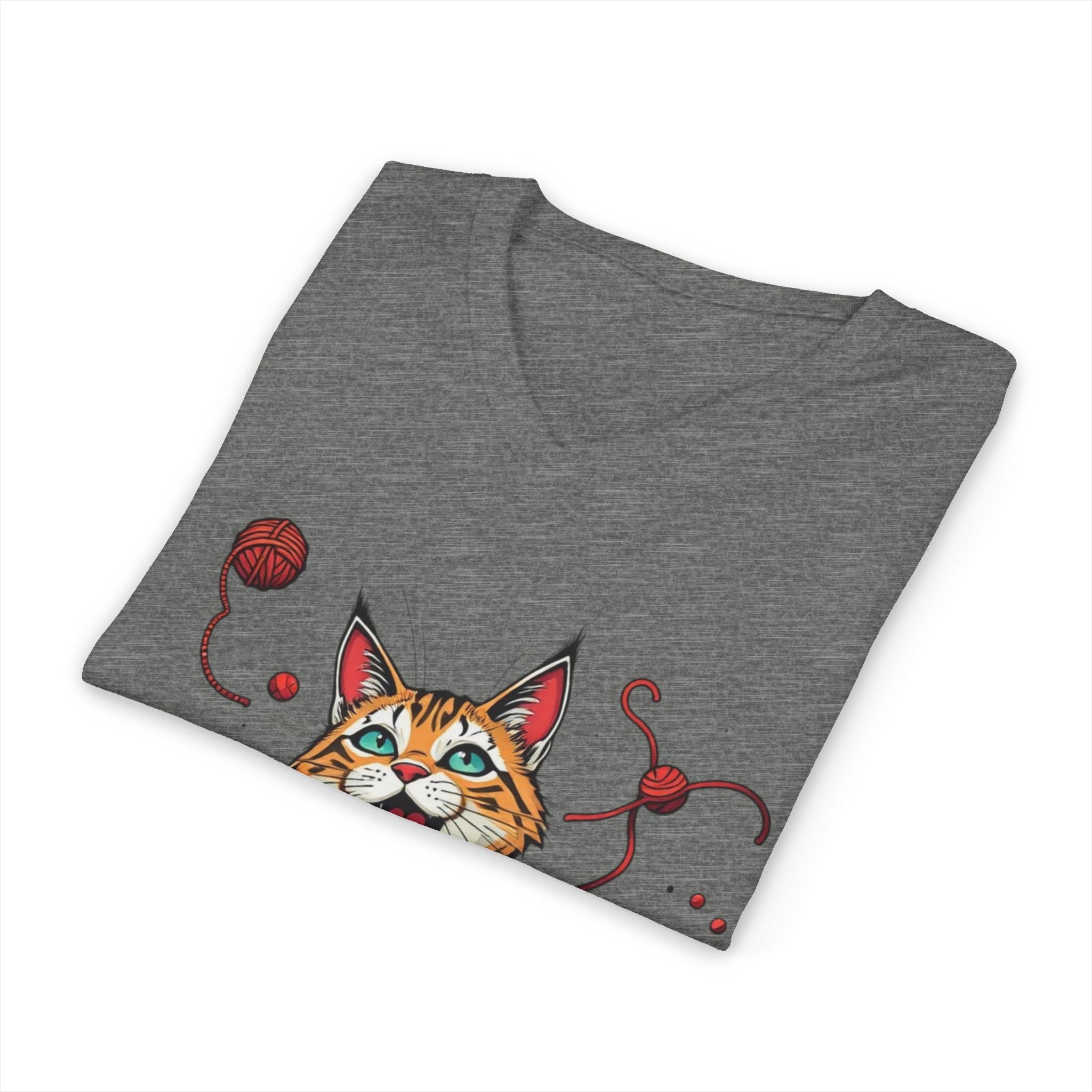 Cat Lover's V-Neck Tee with Playful Design