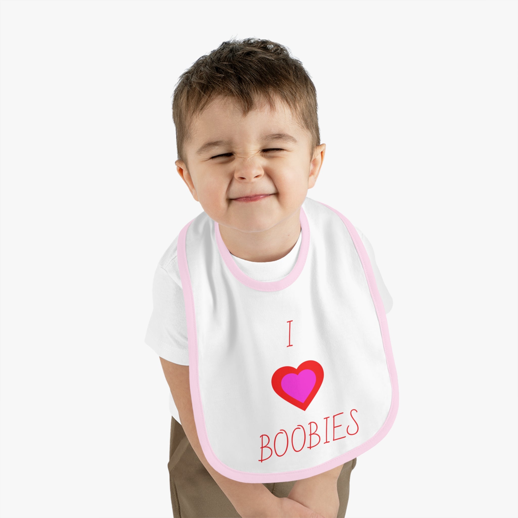 Cute Baby Bib - "I  Boobies" Contrast Trim Jersey Bib for Infants