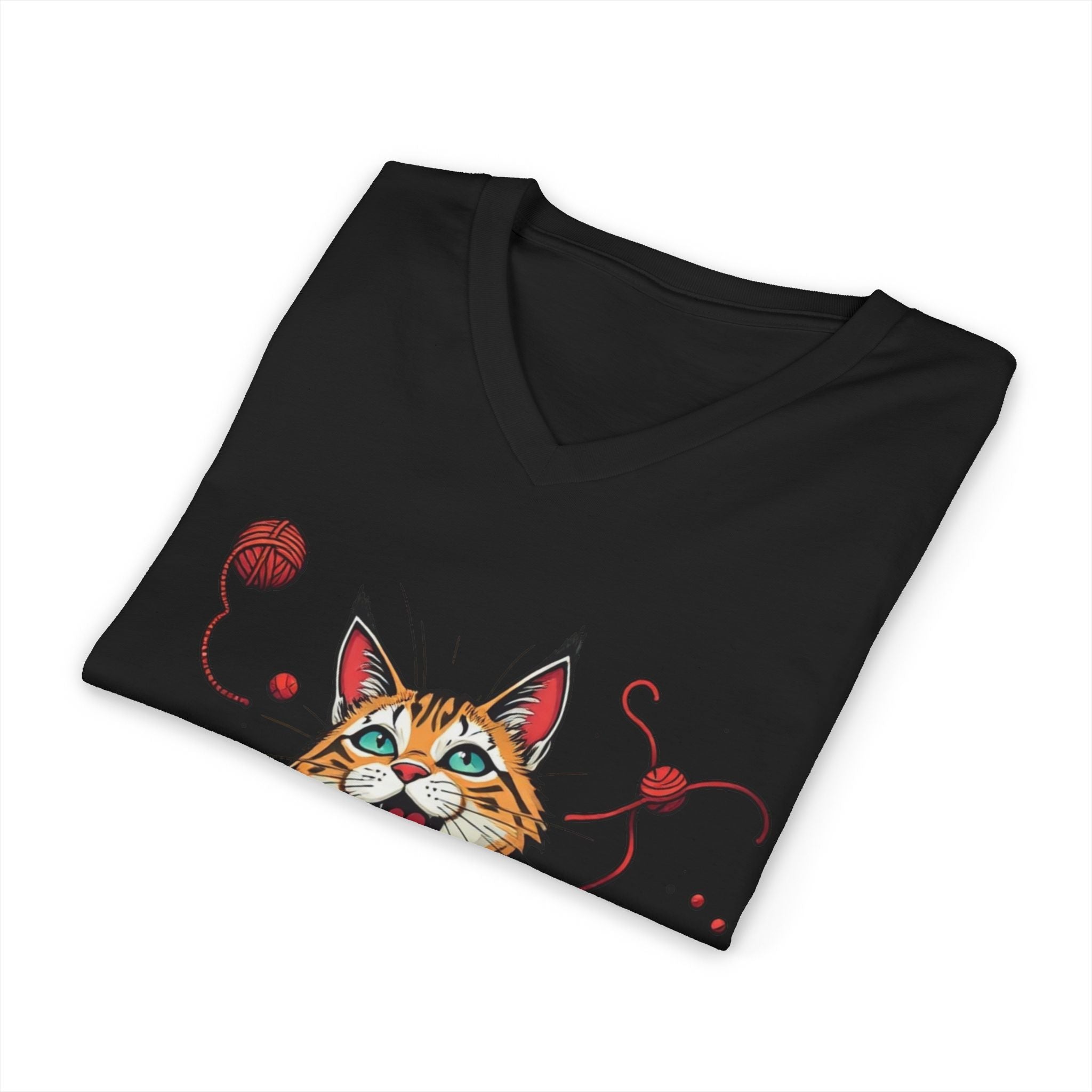Cat Lover's V-Neck Tee with Playful Design