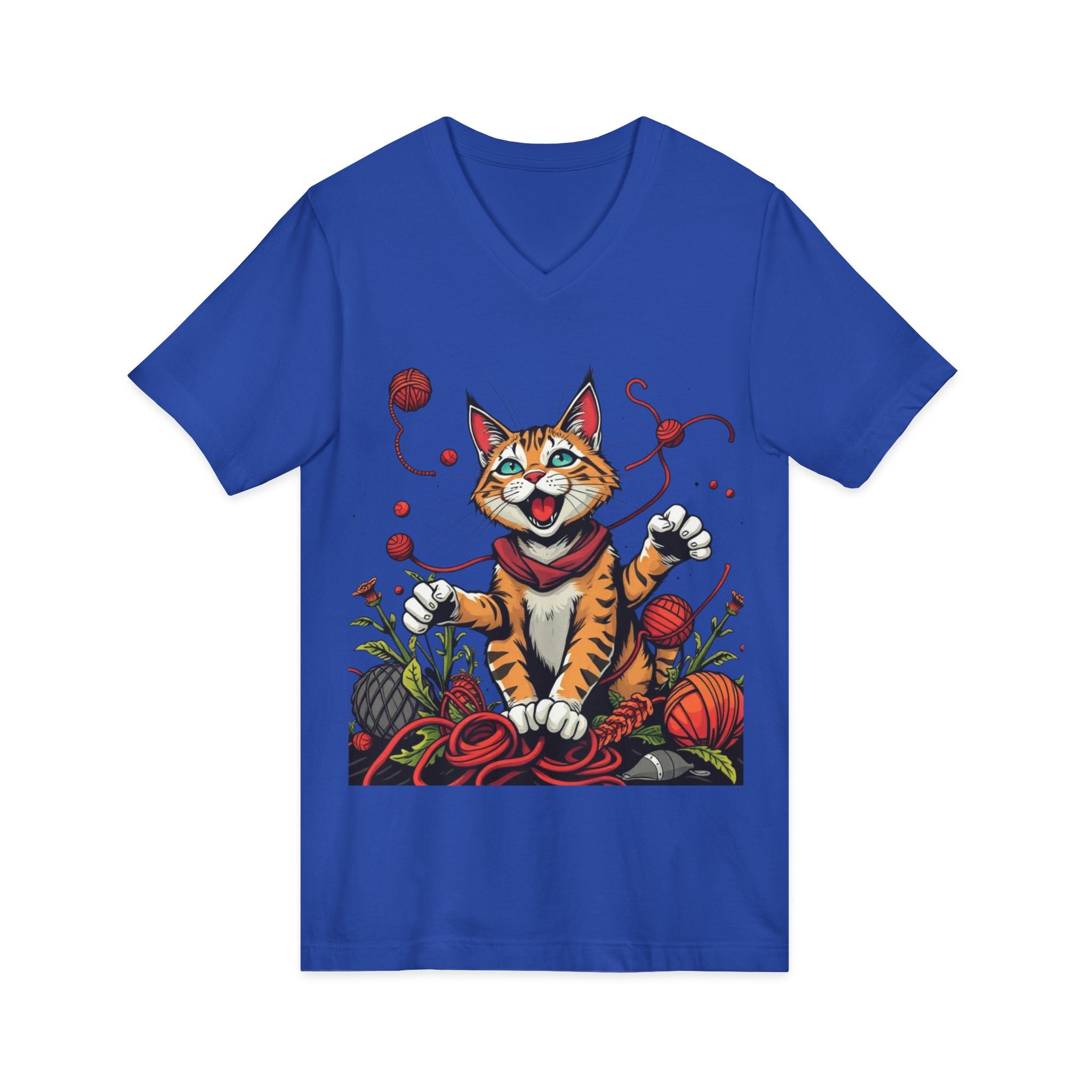Cat Lover's V-Neck Tee with Playful Design