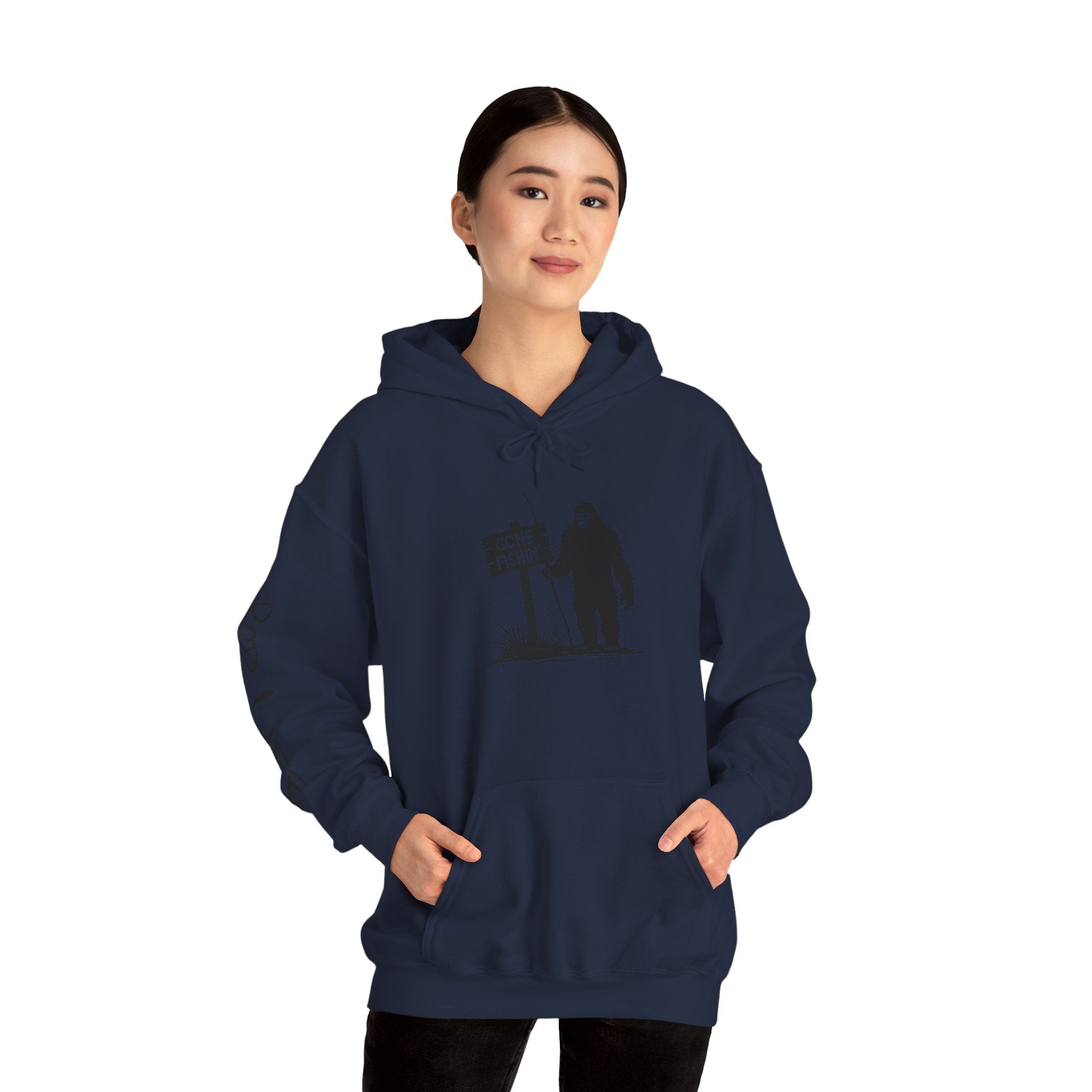 Gone Fishin' Bigfoot Hoodie - Unisex Heavy Blend™ Sweatshirt for Nature Lovers