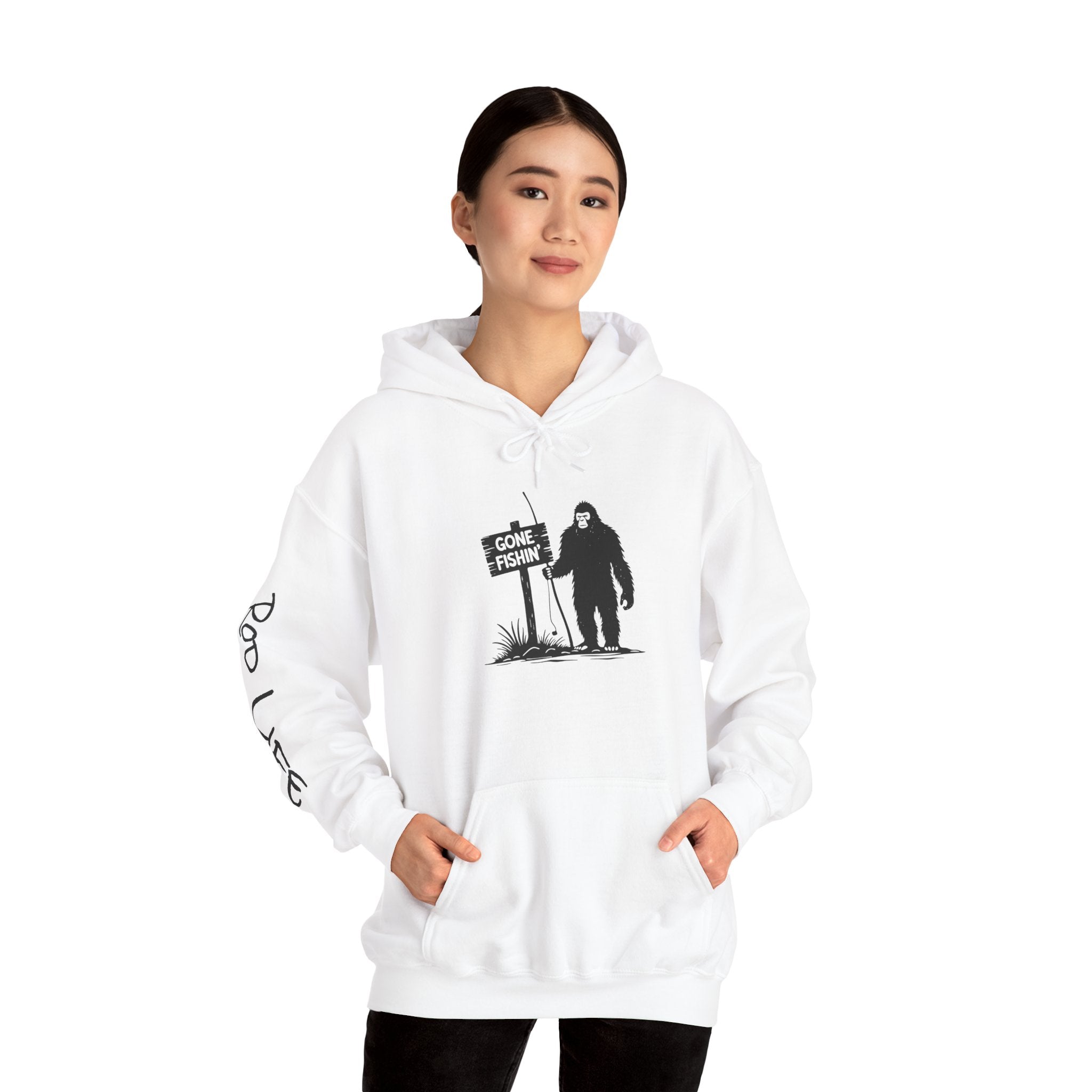 Gone Fishin' Bigfoot Hoodie - Unisex Heavy Blend™ Sweatshirt for Nature Lovers