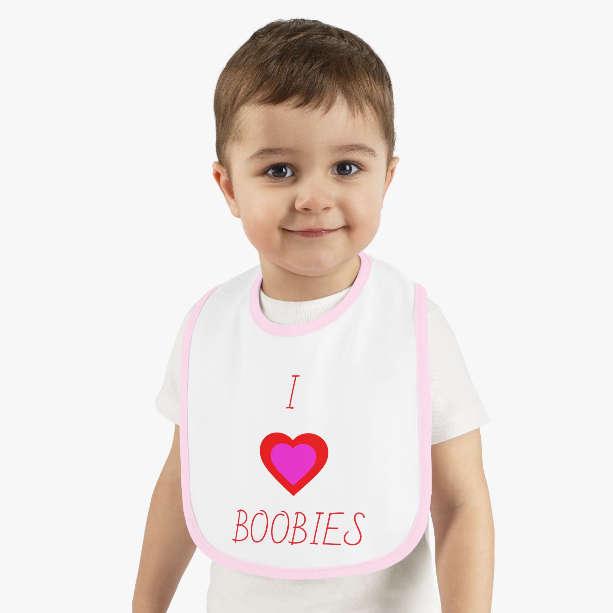 Cute Baby Bib - "I  Boobies" Contrast Trim Jersey Bib for Infants