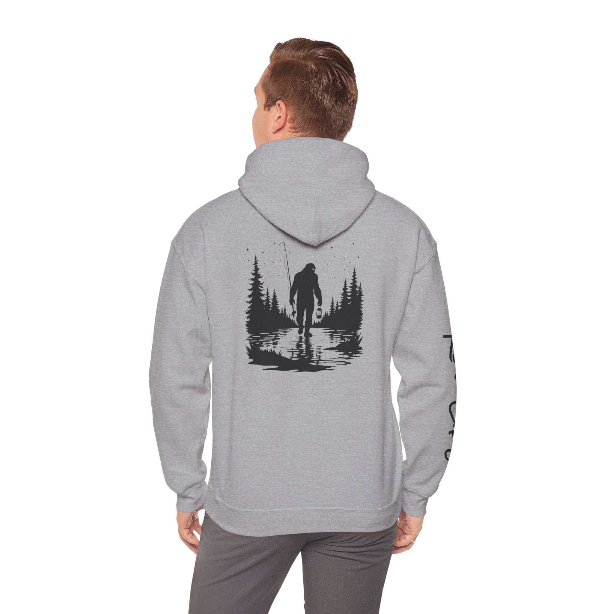 Gone Fishin' Bigfoot Hoodie - Unisex Heavy Blend™ Sweatshirt for Nature Lovers
