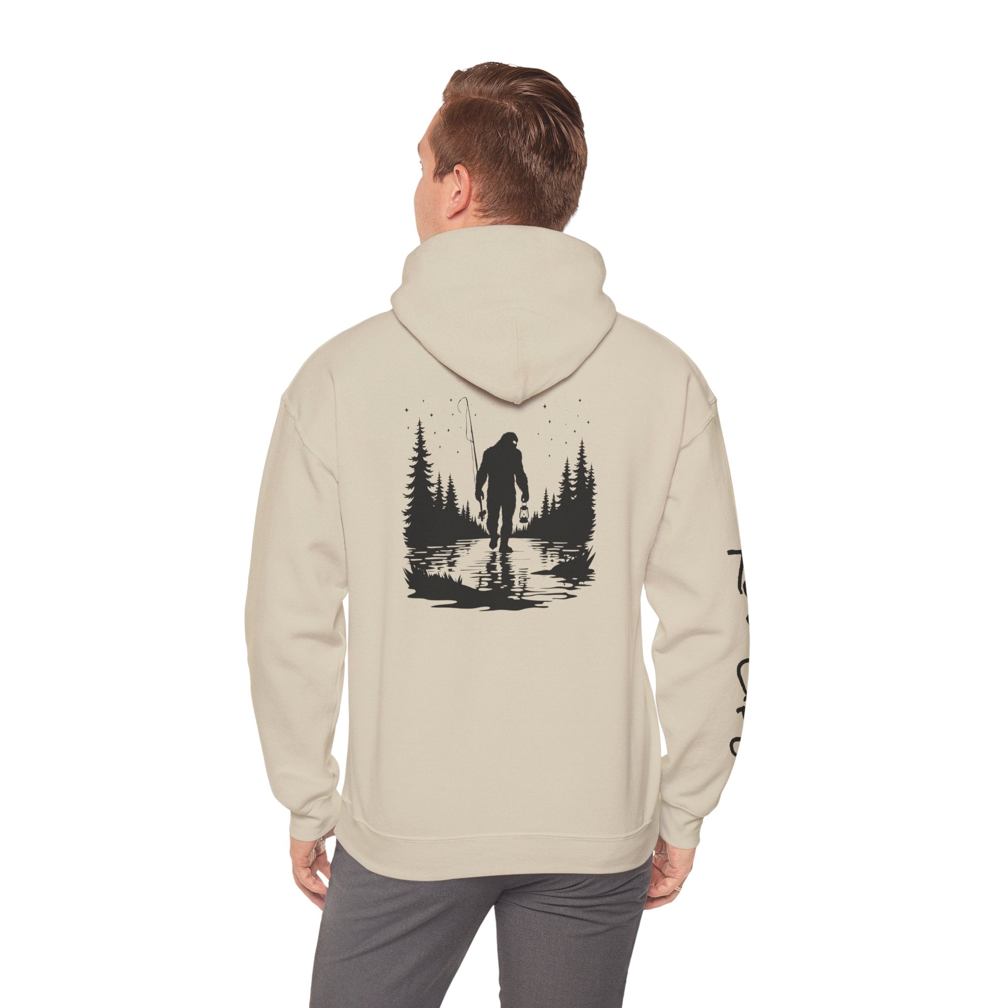 Gone Fishin' Bigfoot Hoodie - Unisex Heavy Blend™ Sweatshirt for Nature Lovers