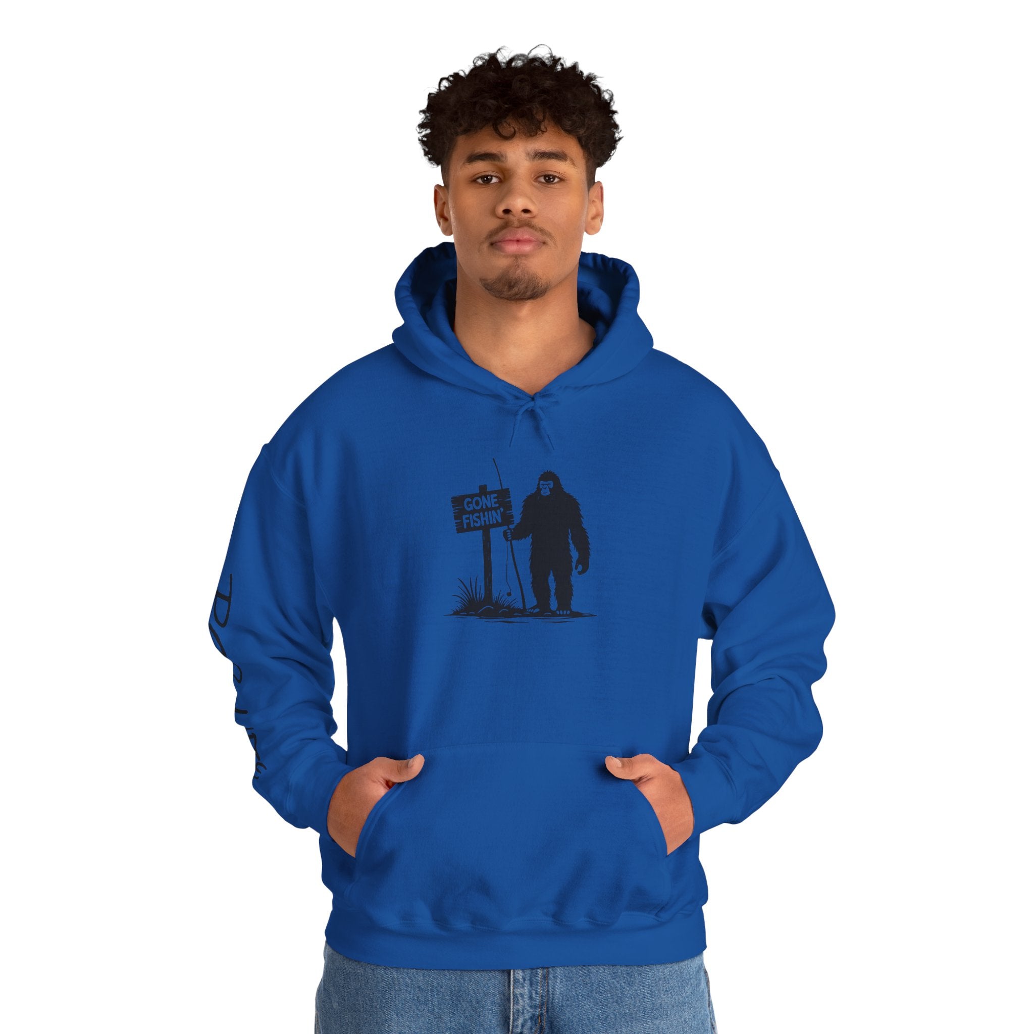 Gone Fishin' Bigfoot Hoodie - Unisex Heavy Blend™ Sweatshirt for Nature Lovers