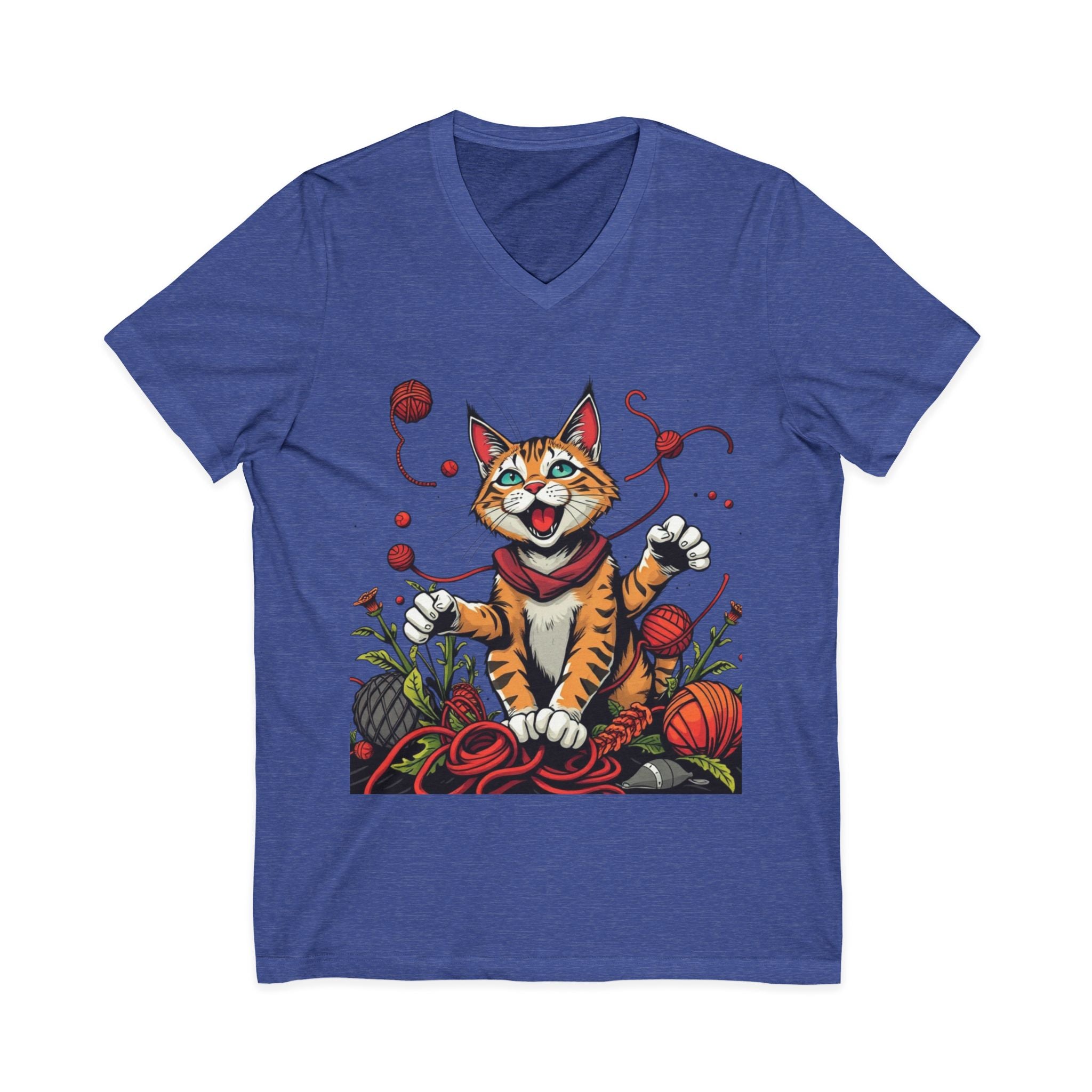 Cat Lover's V-Neck Tee with Playful Design