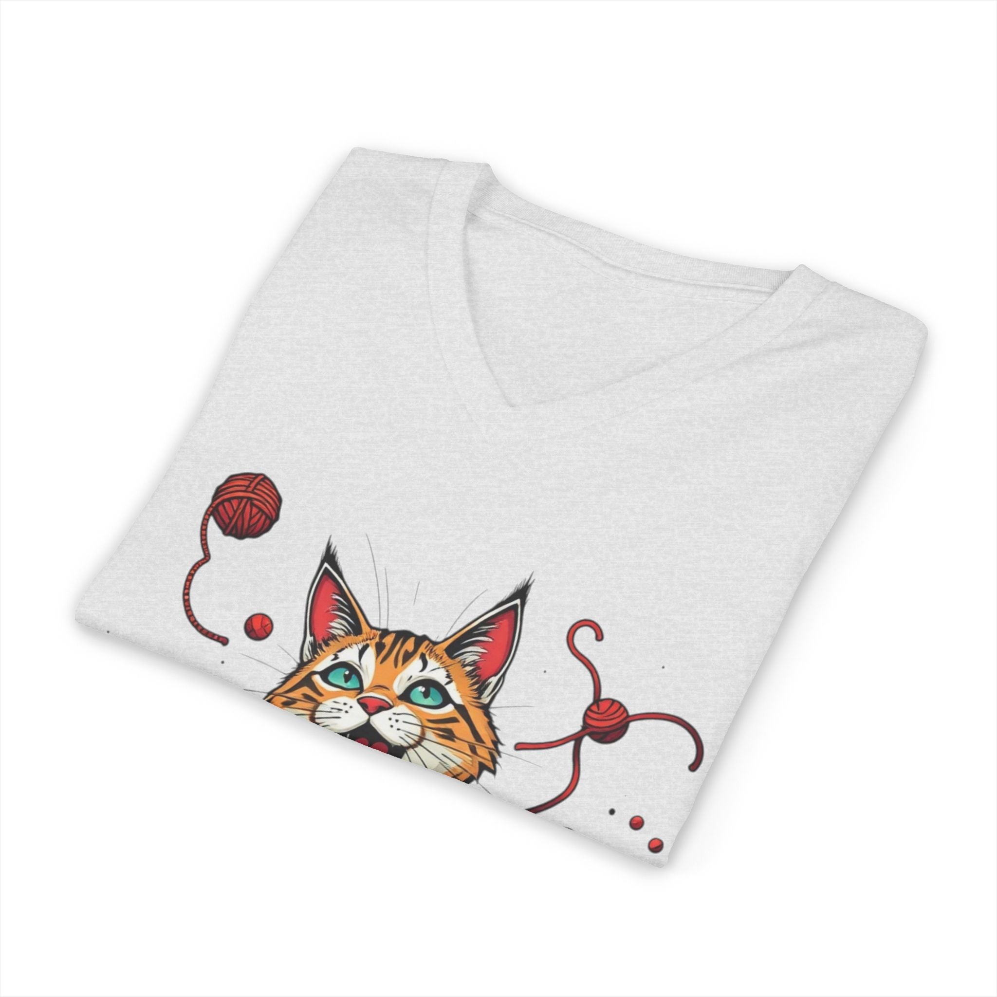 Cat Lover's V-Neck Tee with Playful Design