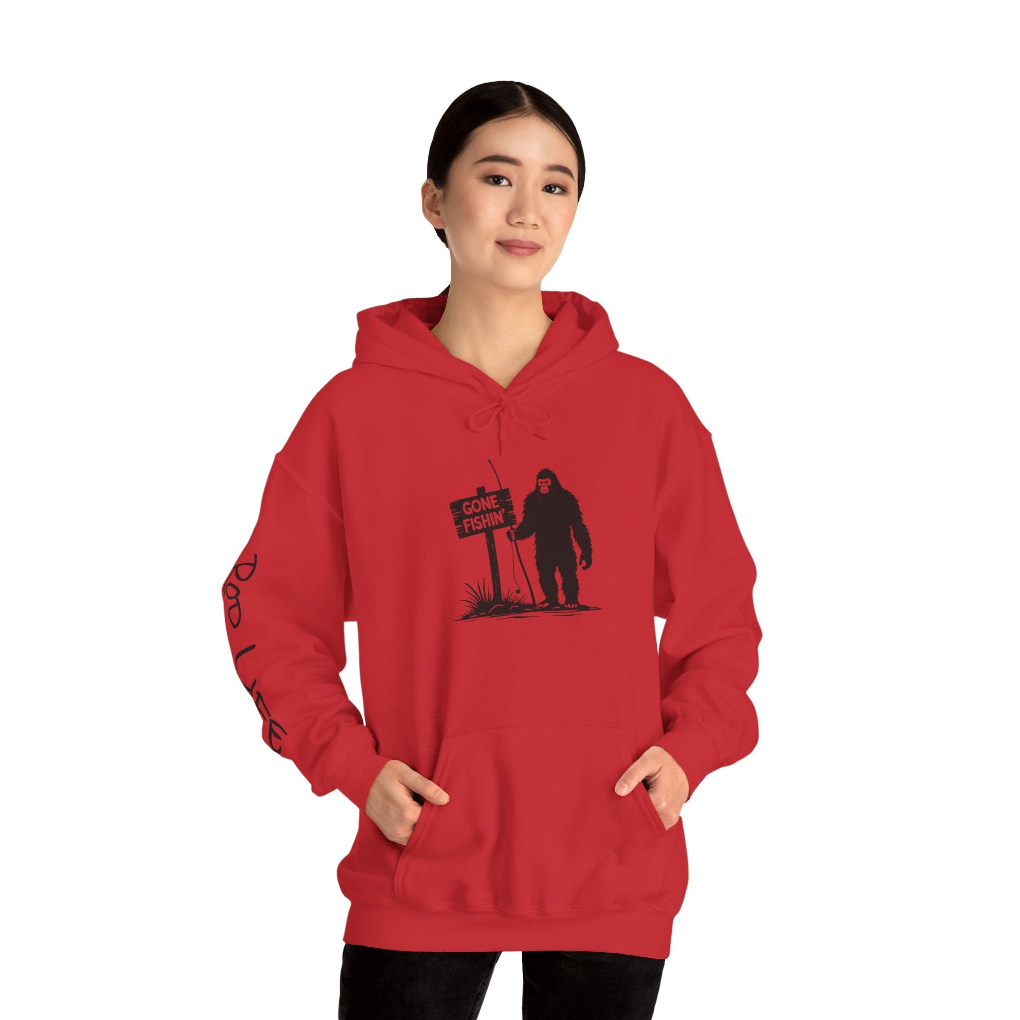 Gone Fishin' Bigfoot Hoodie - Unisex Heavy Blend™ Sweatshirt for Nature Lovers