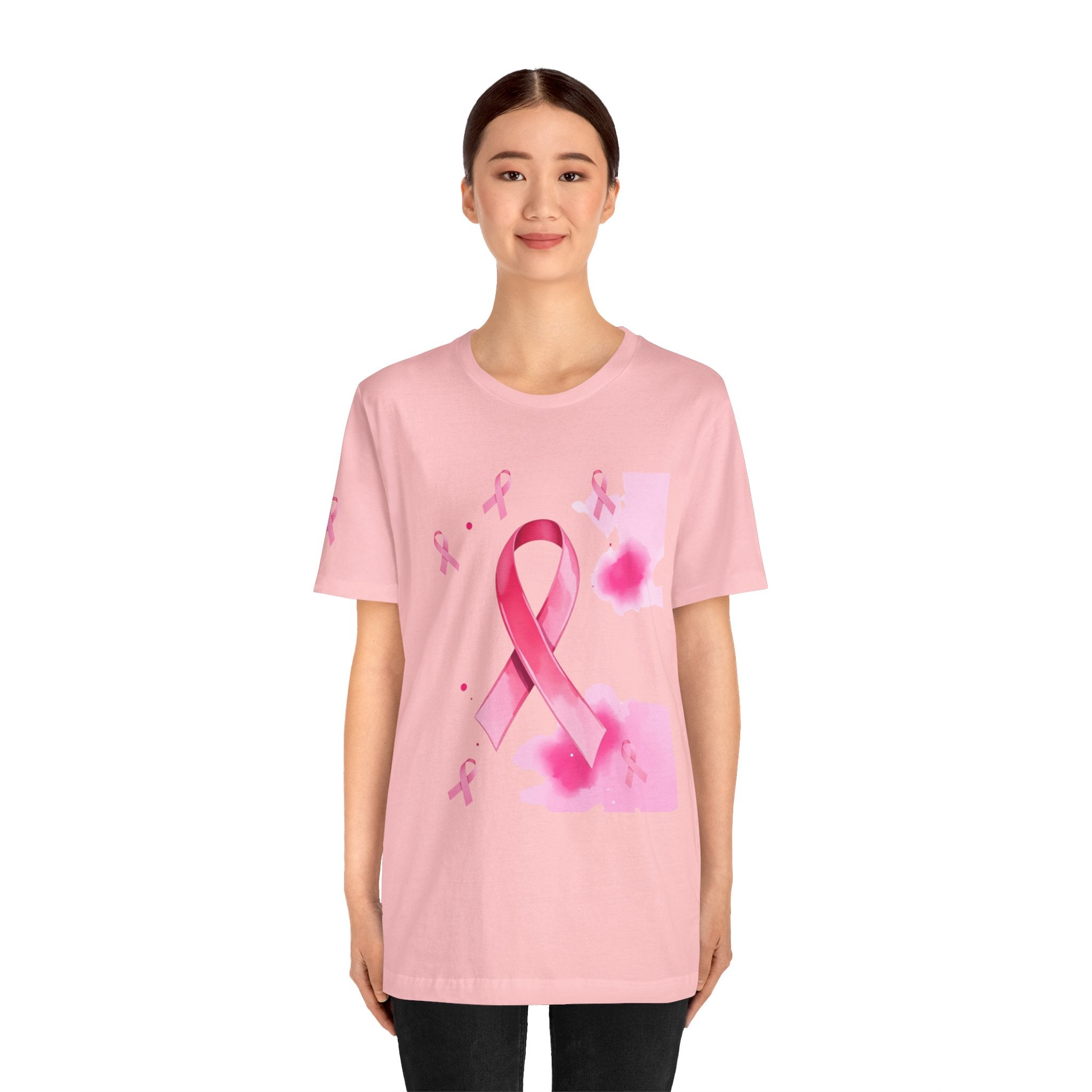 Breast Cancer Awareness Tee - Unisex Jersey Short Sleeve Shirt with Pink Ribbon Design