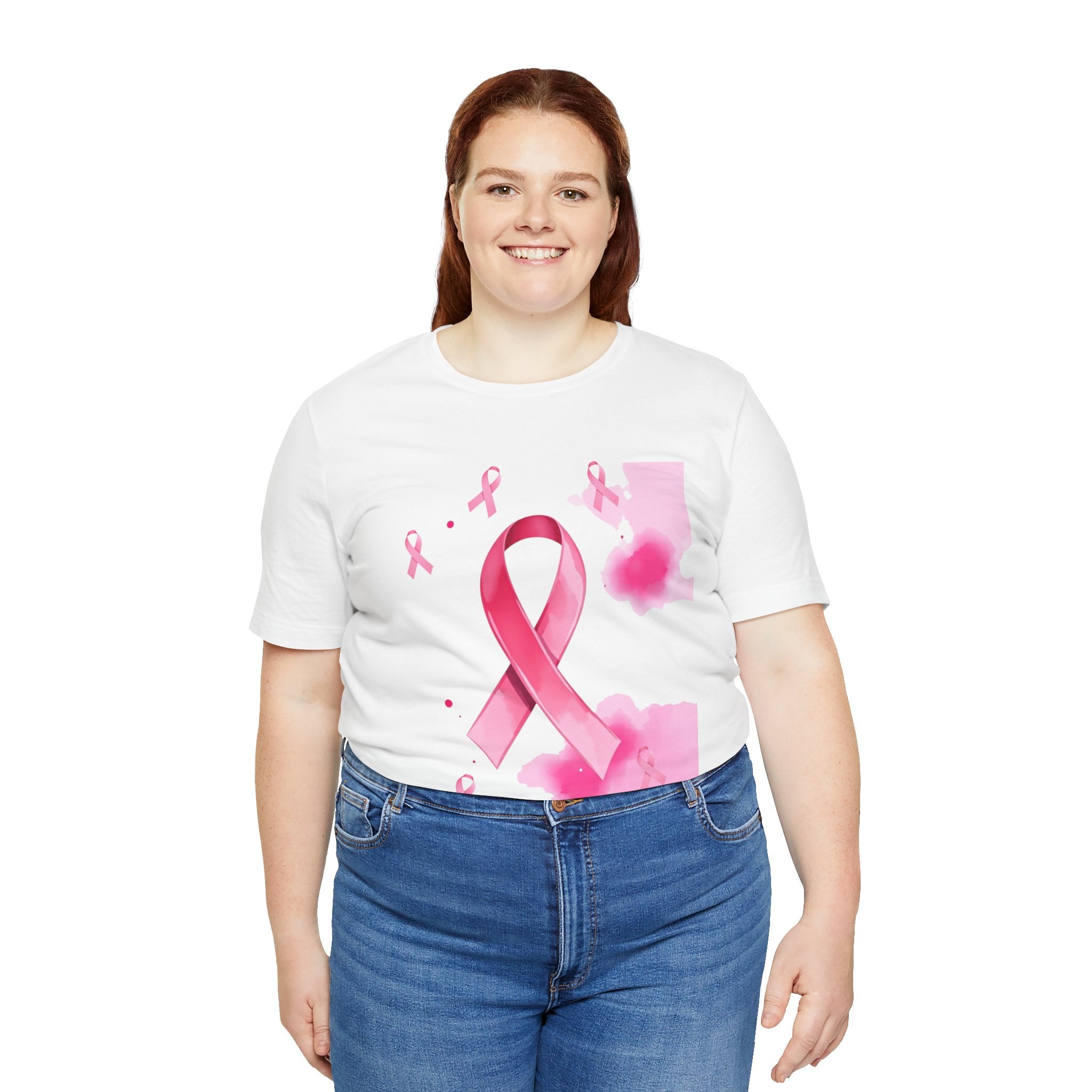 Breast Cancer Awareness Tee - Unisex Jersey Short Sleeve Shirt with Pink Ribbon Design