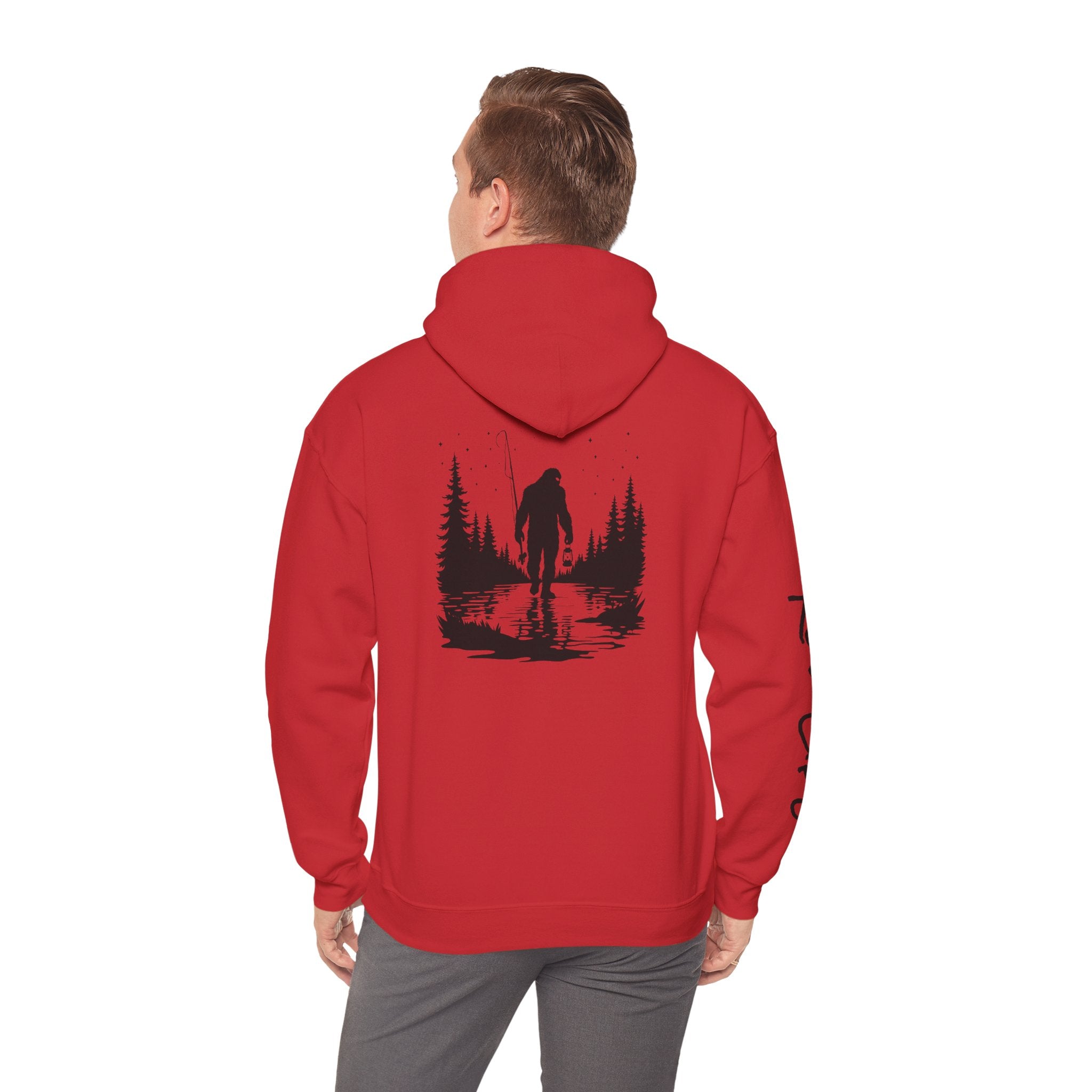 Gone Fishin' Bigfoot Hoodie - Unisex Heavy Blend™ Sweatshirt for Nature Lovers