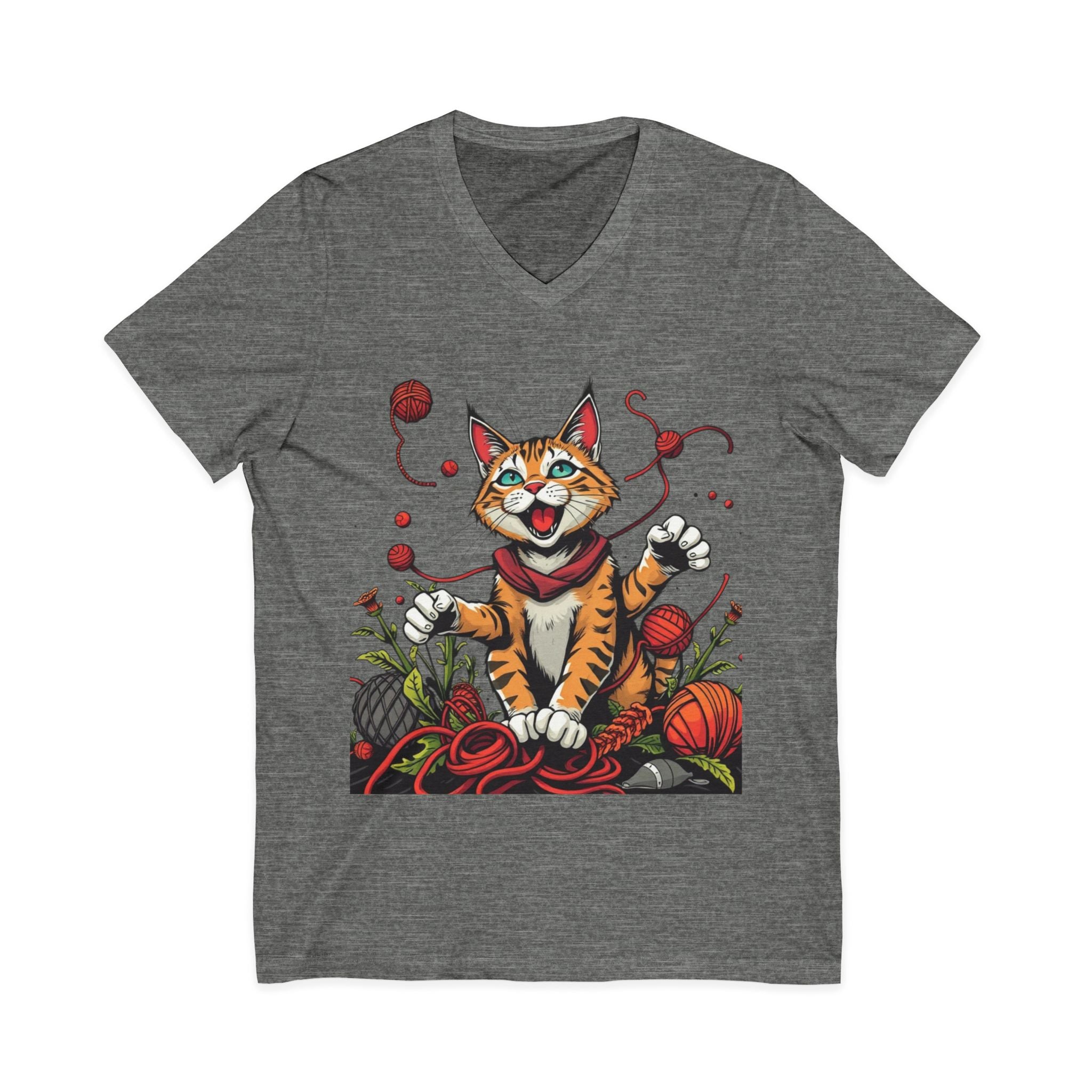 Cat Lover's V-Neck Tee with Playful Design