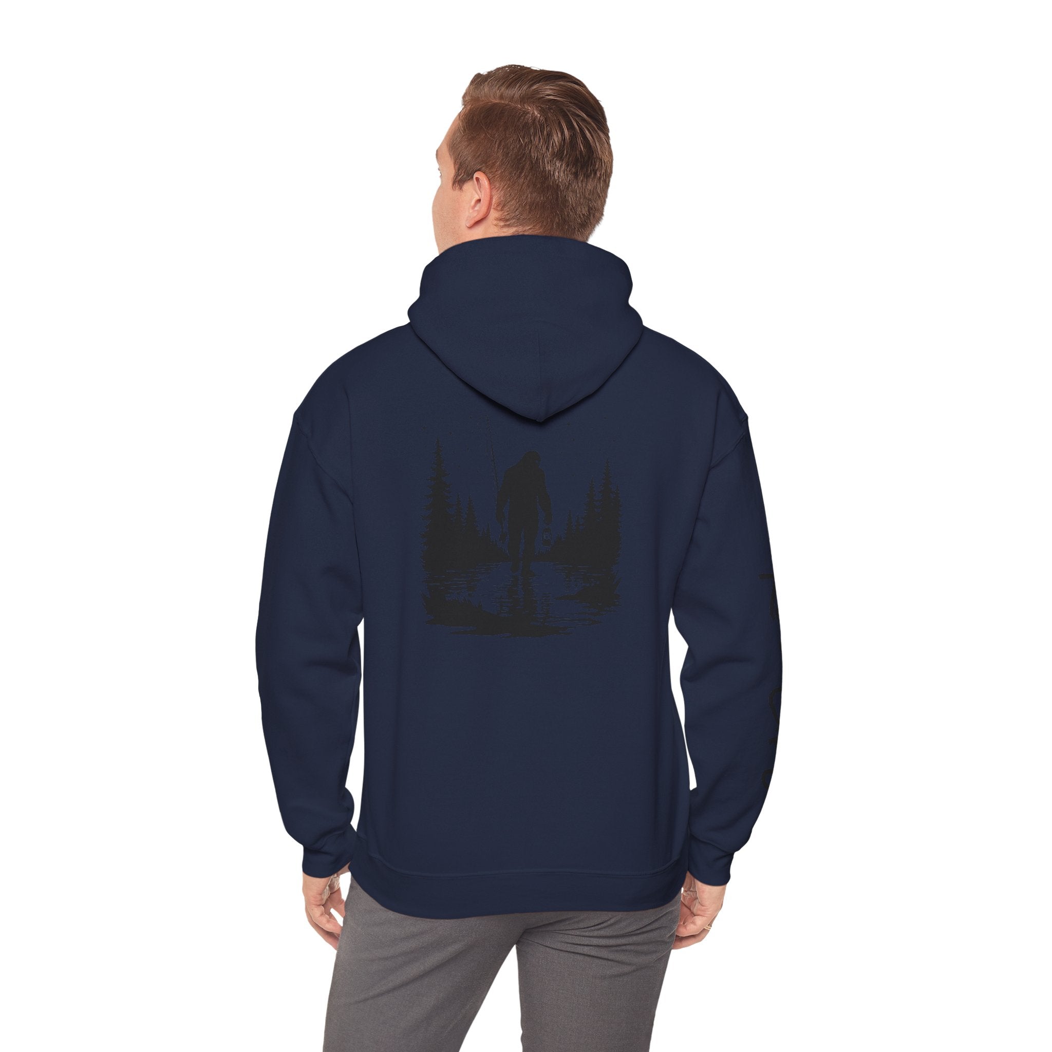 Gone Fishin' Bigfoot Hoodie - Unisex Heavy Blend™ Sweatshirt for Nature Lovers