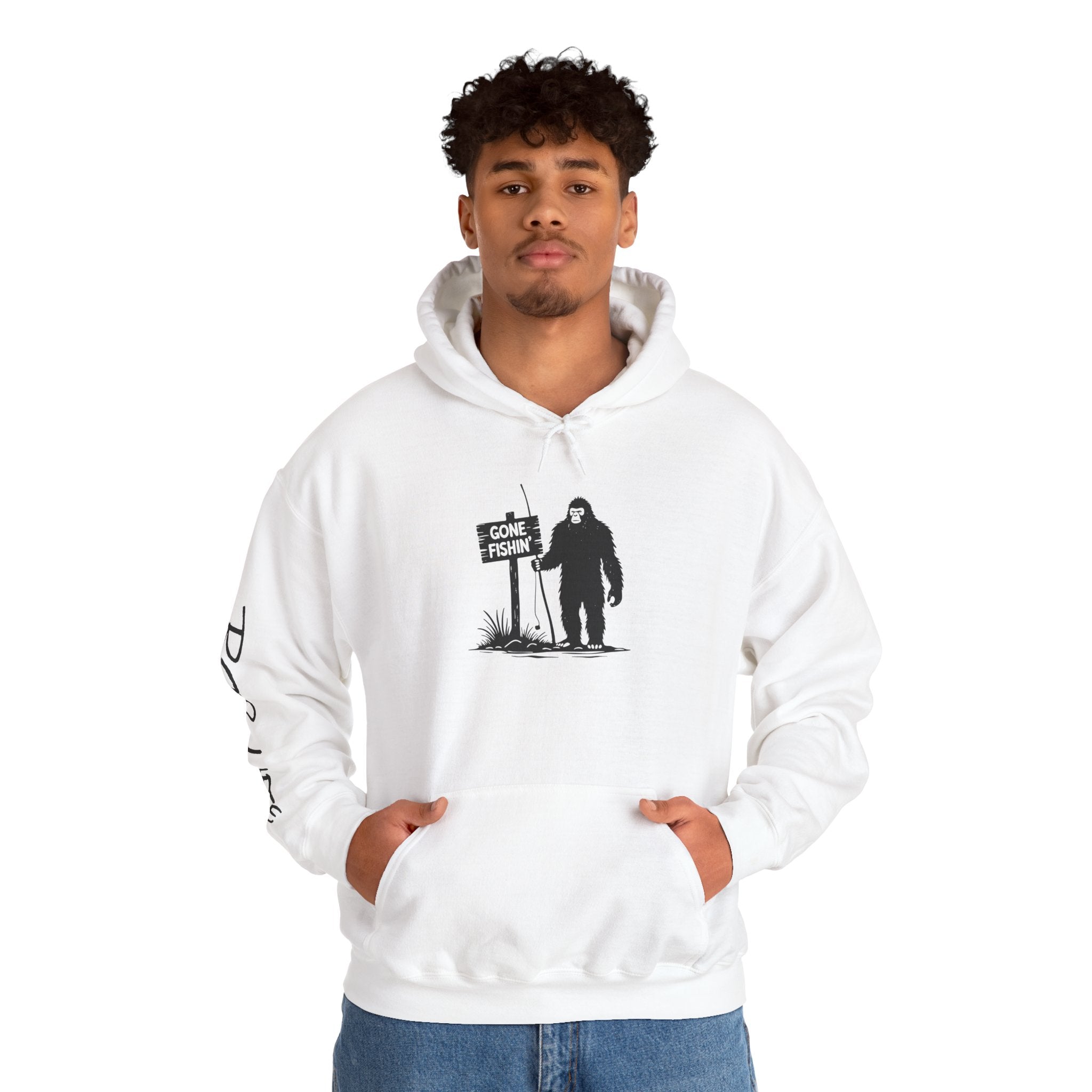 Gone Fishin' Bigfoot Hoodie - Unisex Heavy Blend™ Sweatshirt for Nature Lovers