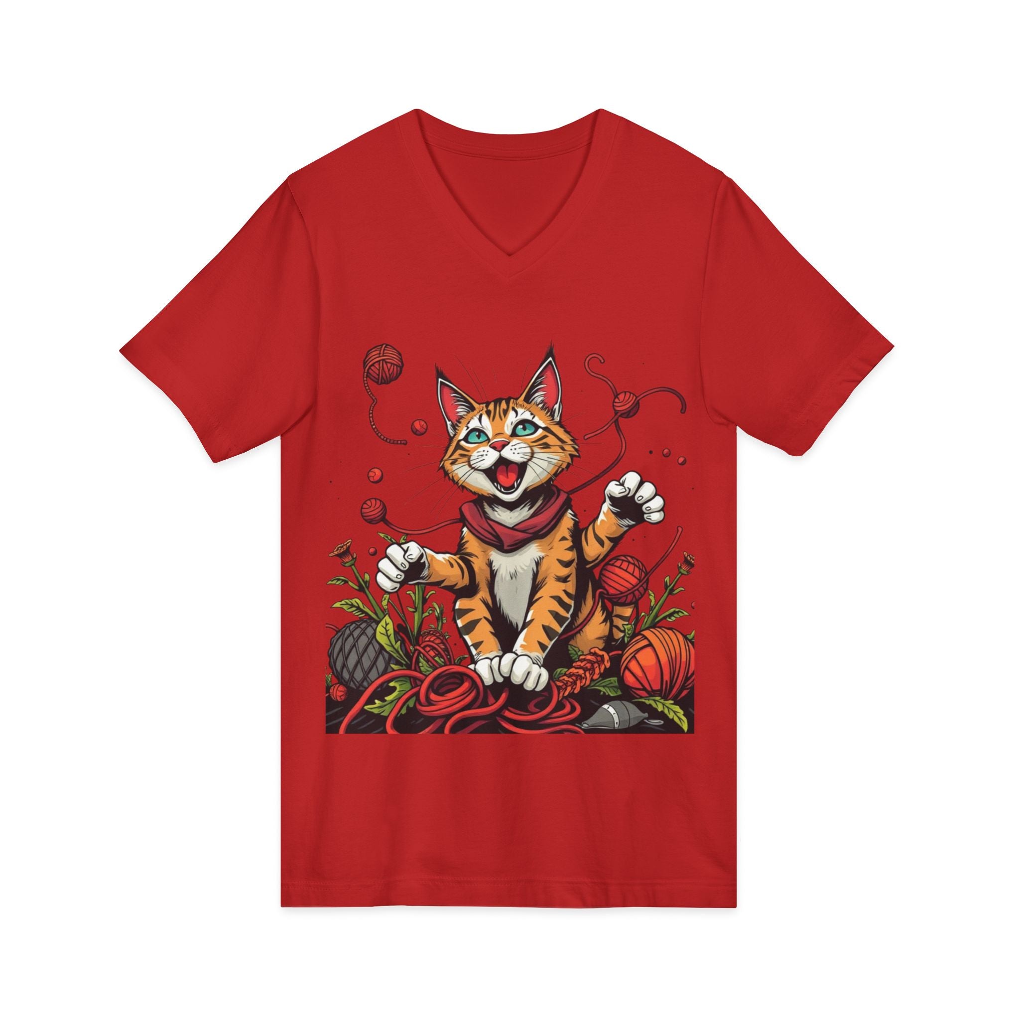 Cat Lover's V-Neck Tee with Playful Design