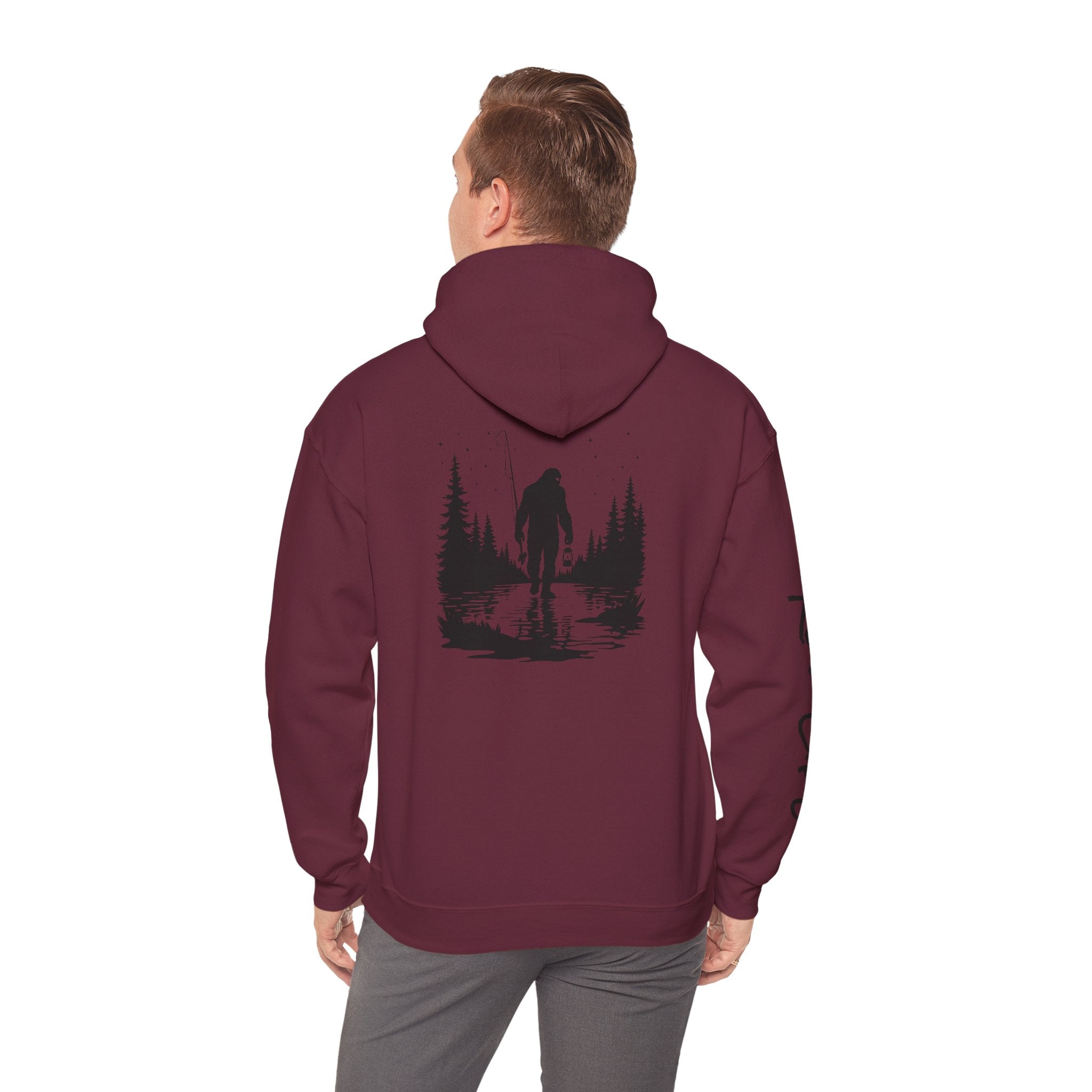 Gone Fishin' Bigfoot Hoodie - Unisex Heavy Blend™ Sweatshirt for Nature Lovers