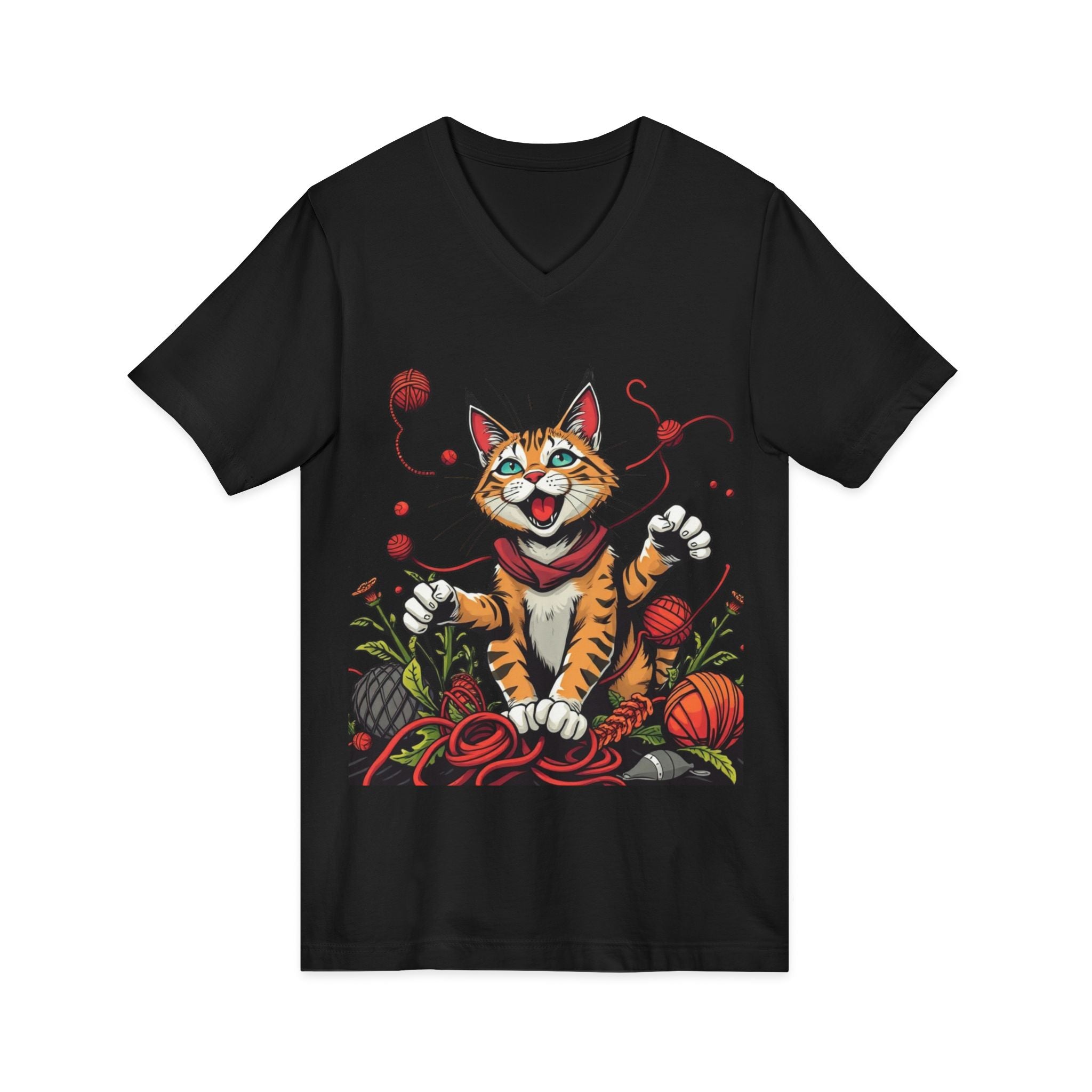 Cat Lover's V-Neck Tee with Playful Design
