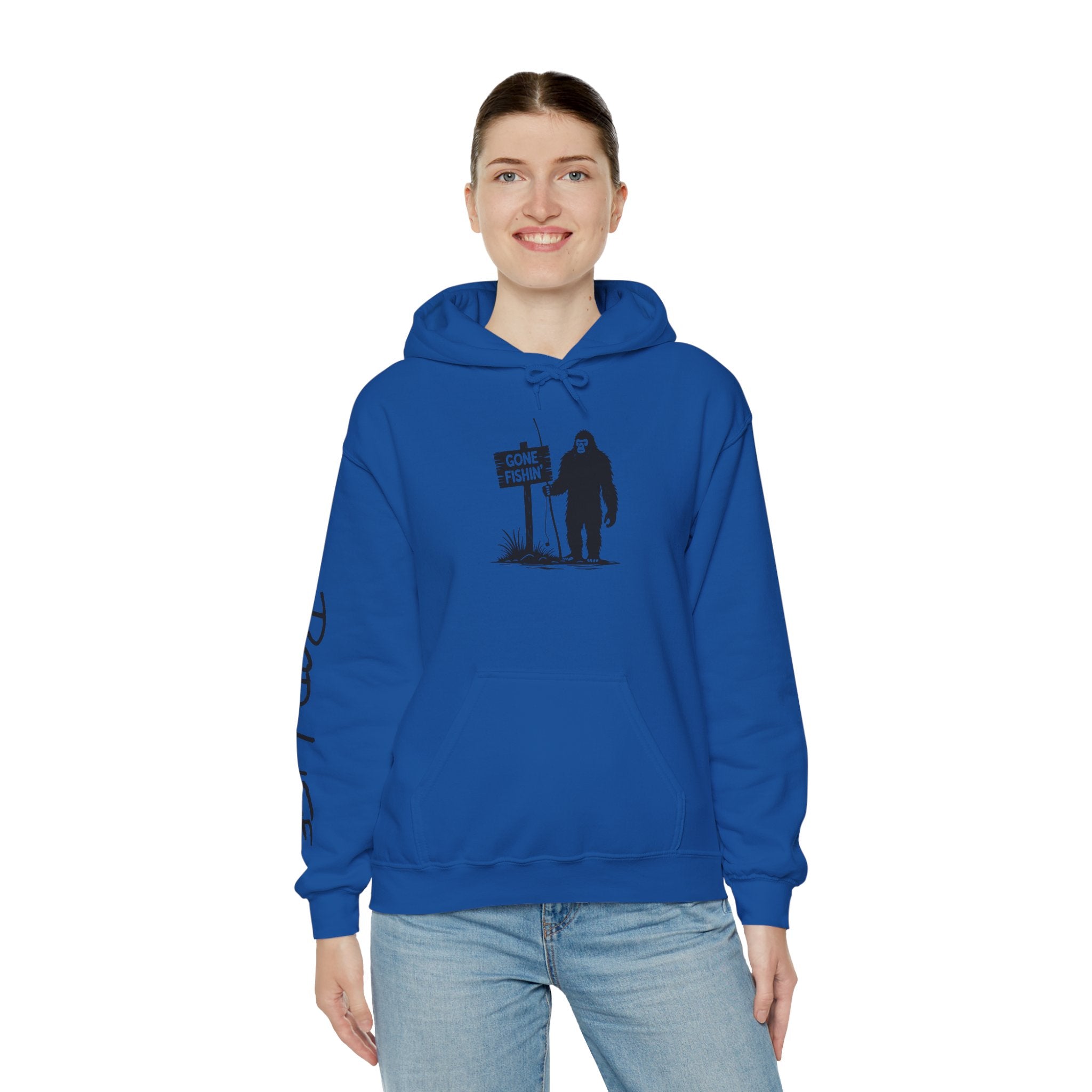Gone Fishin' Bigfoot Hoodie - Unisex Heavy Blend™ Sweatshirt for Nature Lovers