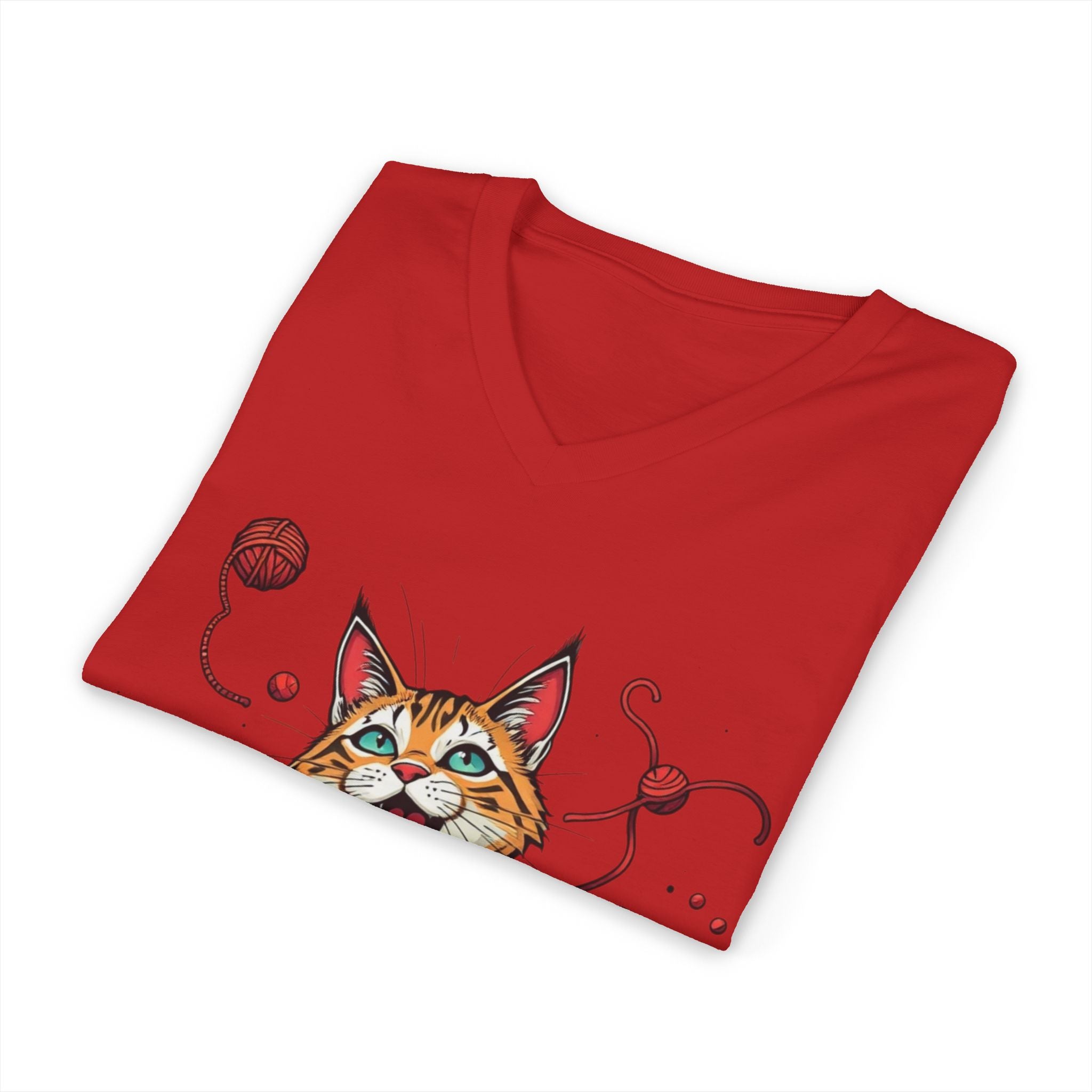 Cat Lover's V-Neck Tee with Playful Design