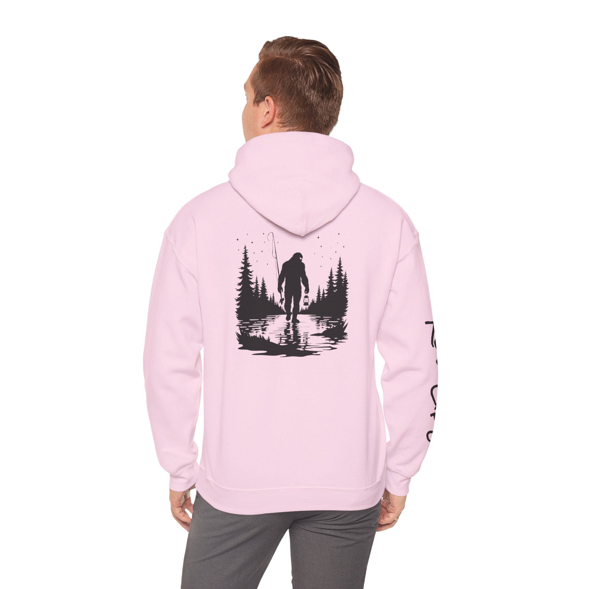 Gone Fishin' Bigfoot Hoodie - Unisex Heavy Blend™ Sweatshirt for Nature Lovers