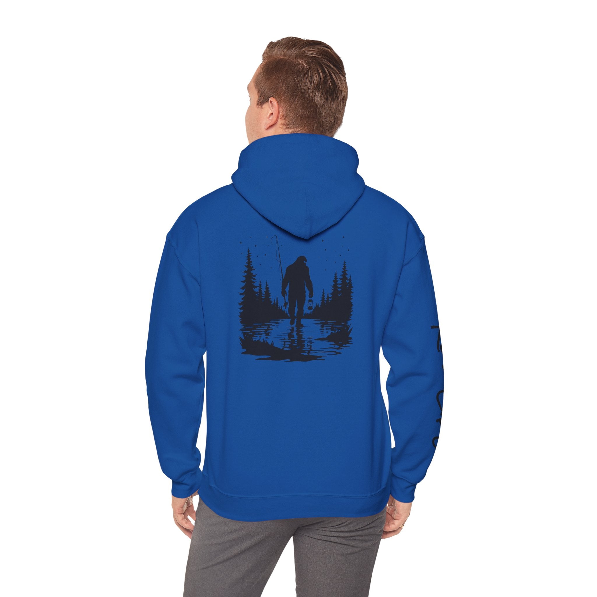 Gone Fishin' Bigfoot Hoodie - Unisex Heavy Blend™ Sweatshirt for Nature Lovers