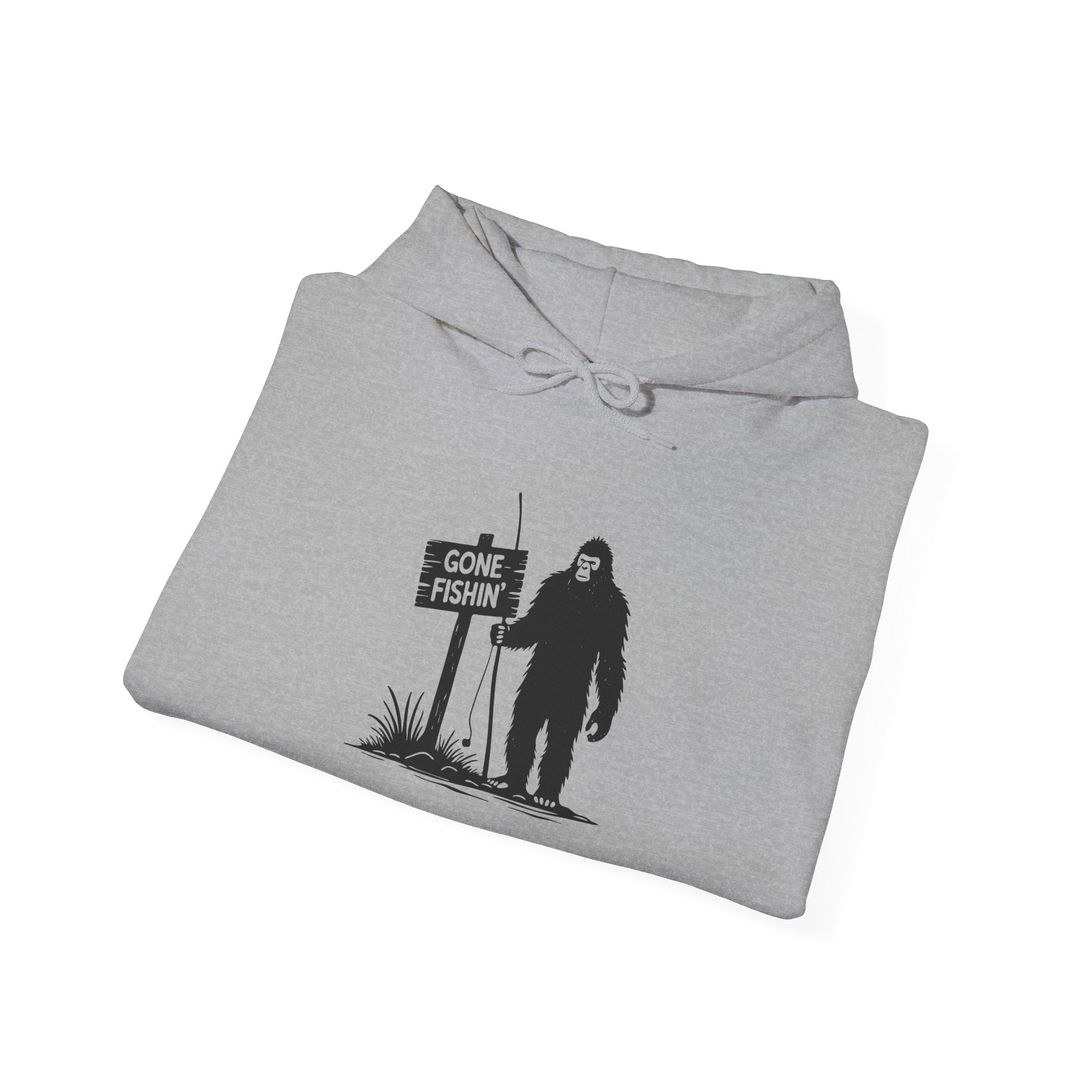 Gone Fishin' Bigfoot Hoodie - Unisex Heavy Blend™ Sweatshirt for Nature Lovers