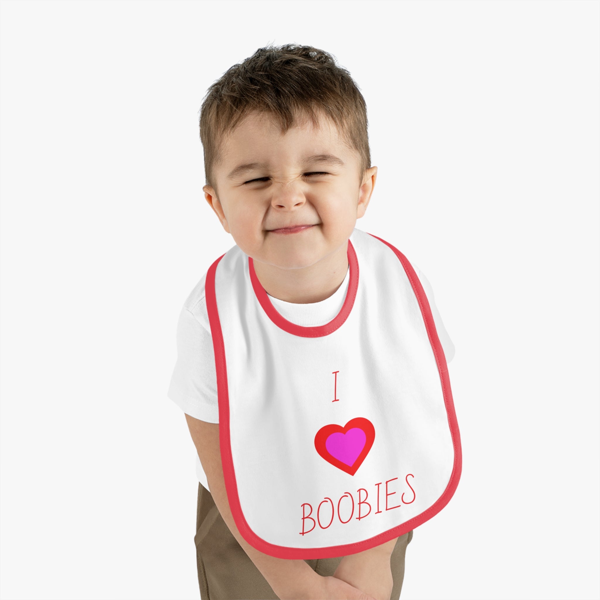 Cute Baby Bib - "I  Boobies" Contrast Trim Jersey Bib for Infants