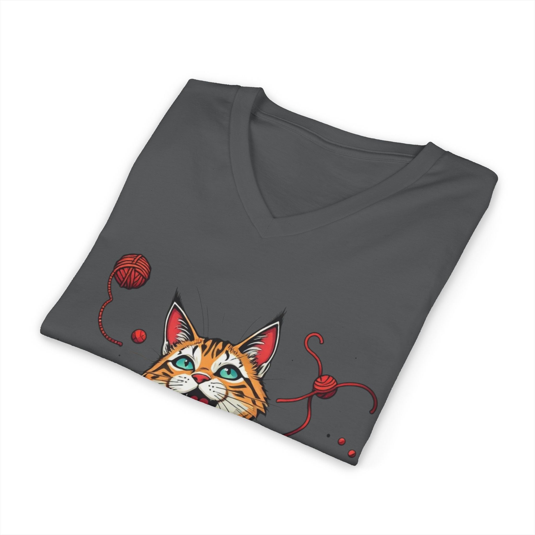 Cat Lover's V-Neck Tee with Playful Design