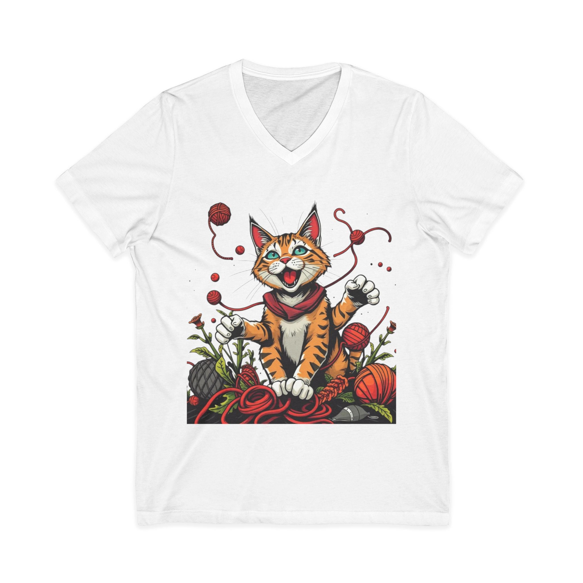 Cat Lover's V-Neck Tee with Playful Design