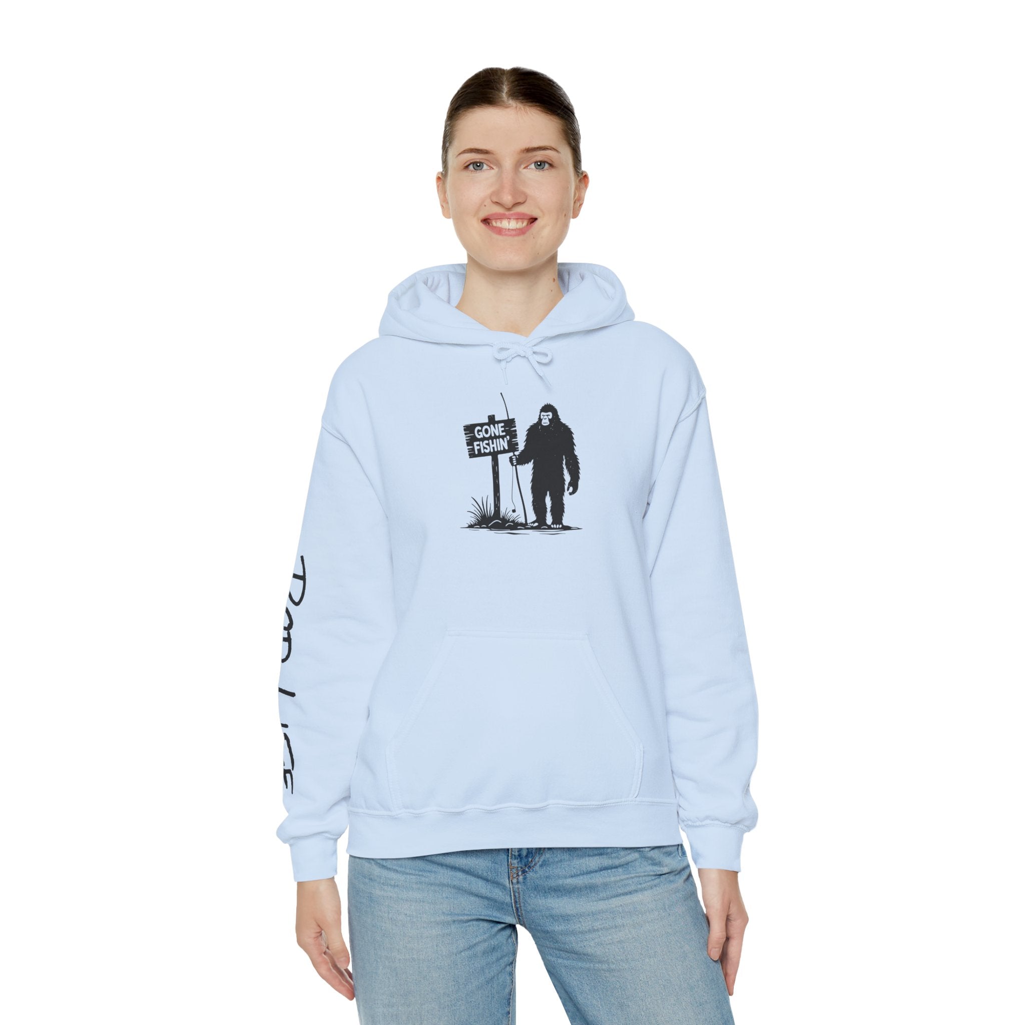 Gone Fishin' Bigfoot Hoodie - Unisex Heavy Blend™ Sweatshirt for Nature Lovers