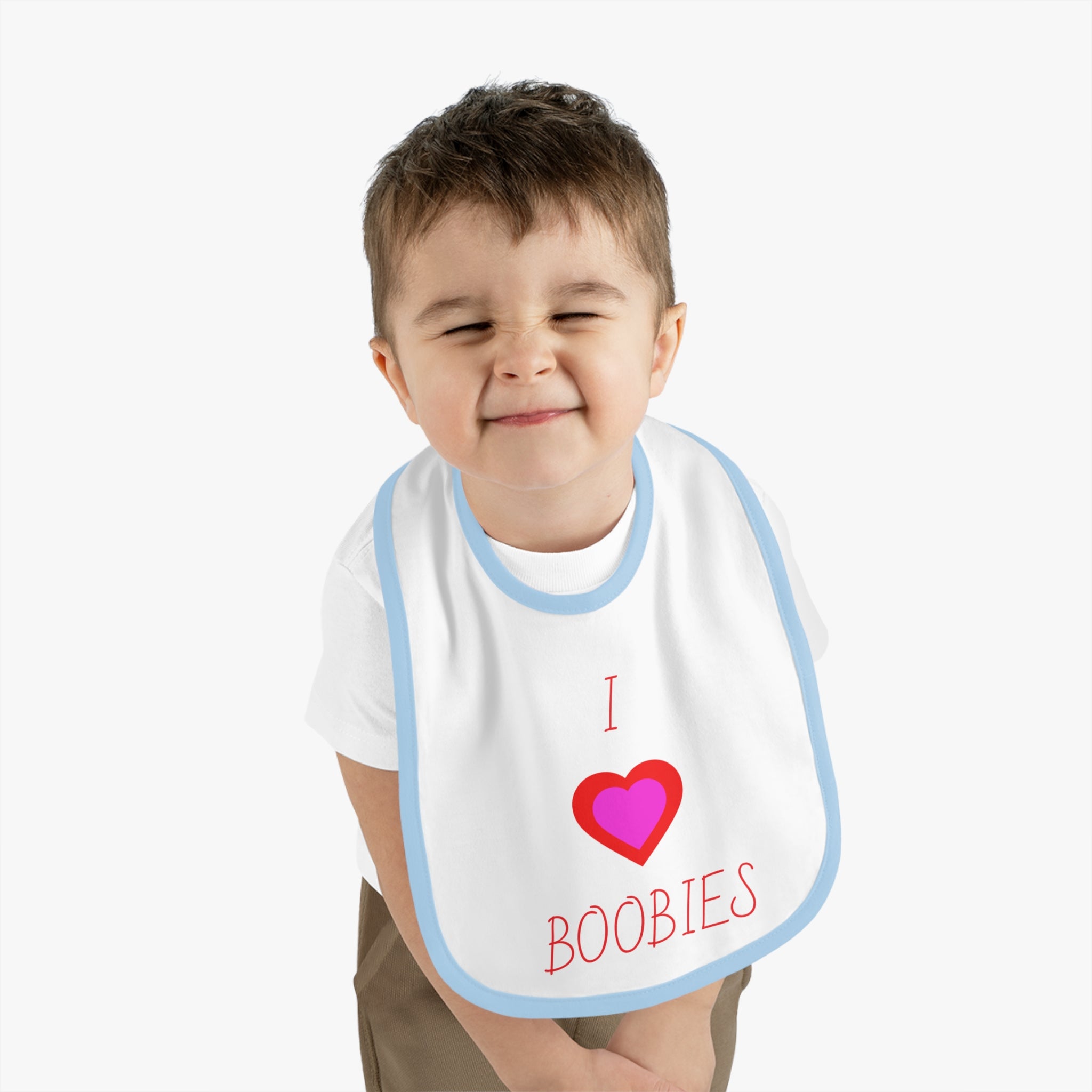 Cute Baby Bib - "I  Boobies" Contrast Trim Jersey Bib for Infants