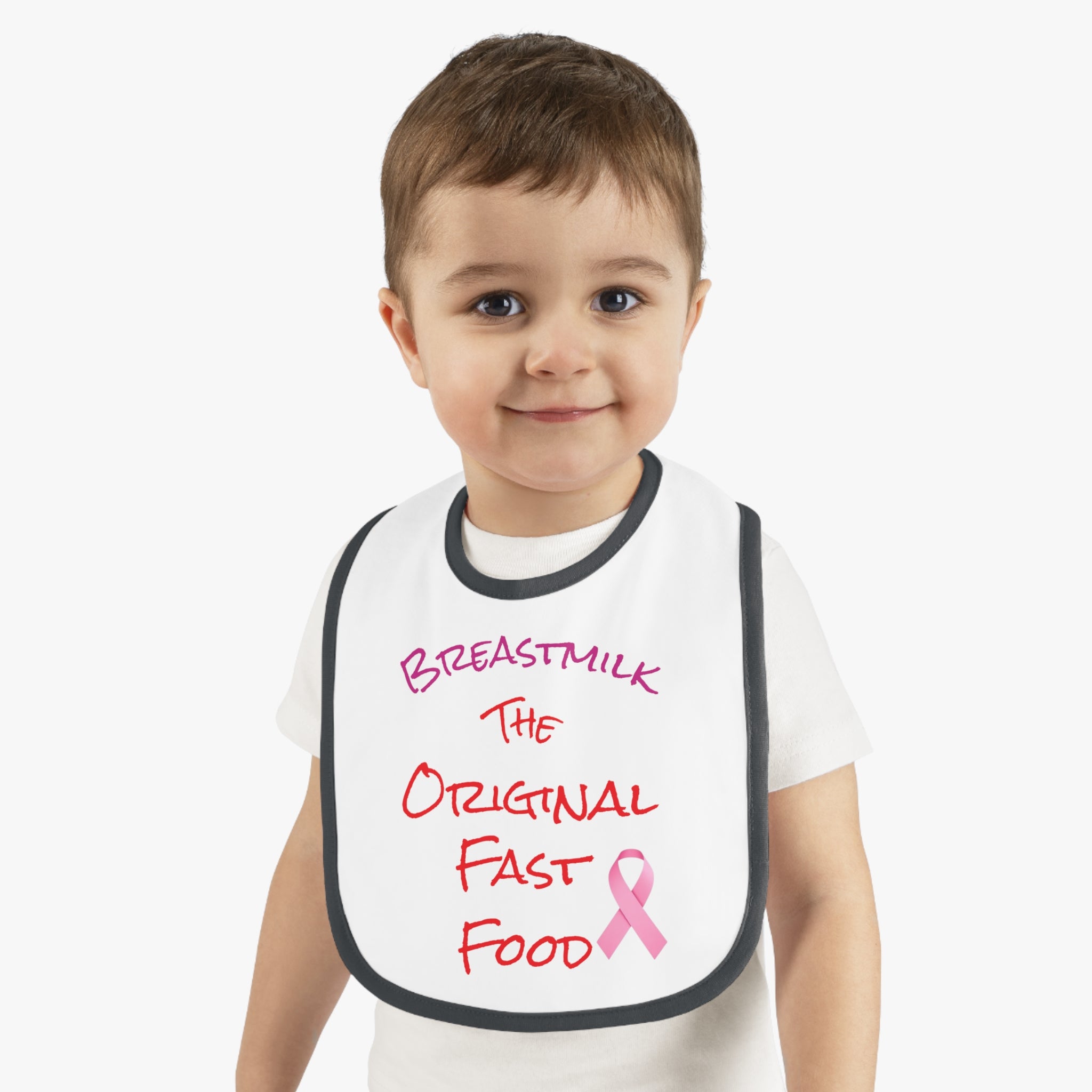 Cute Baby Bib - "Breastmilk: The Original Fast Food" with Contrast Trim