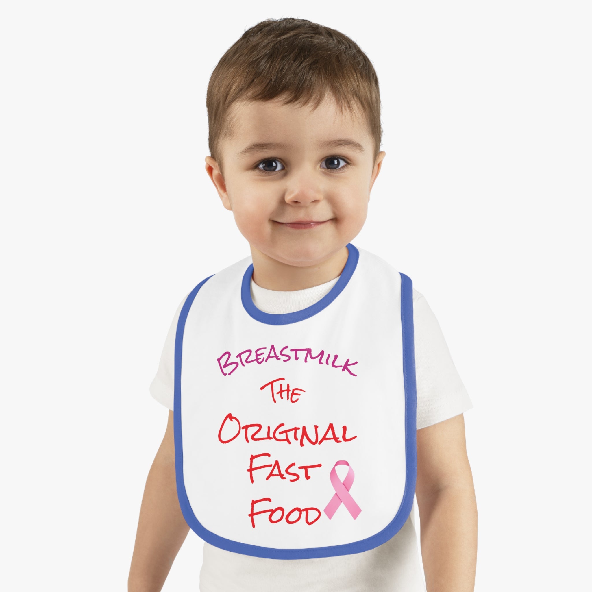 Cute Baby Bib - "Breastmilk: The Original Fast Food" with Contrast Trim